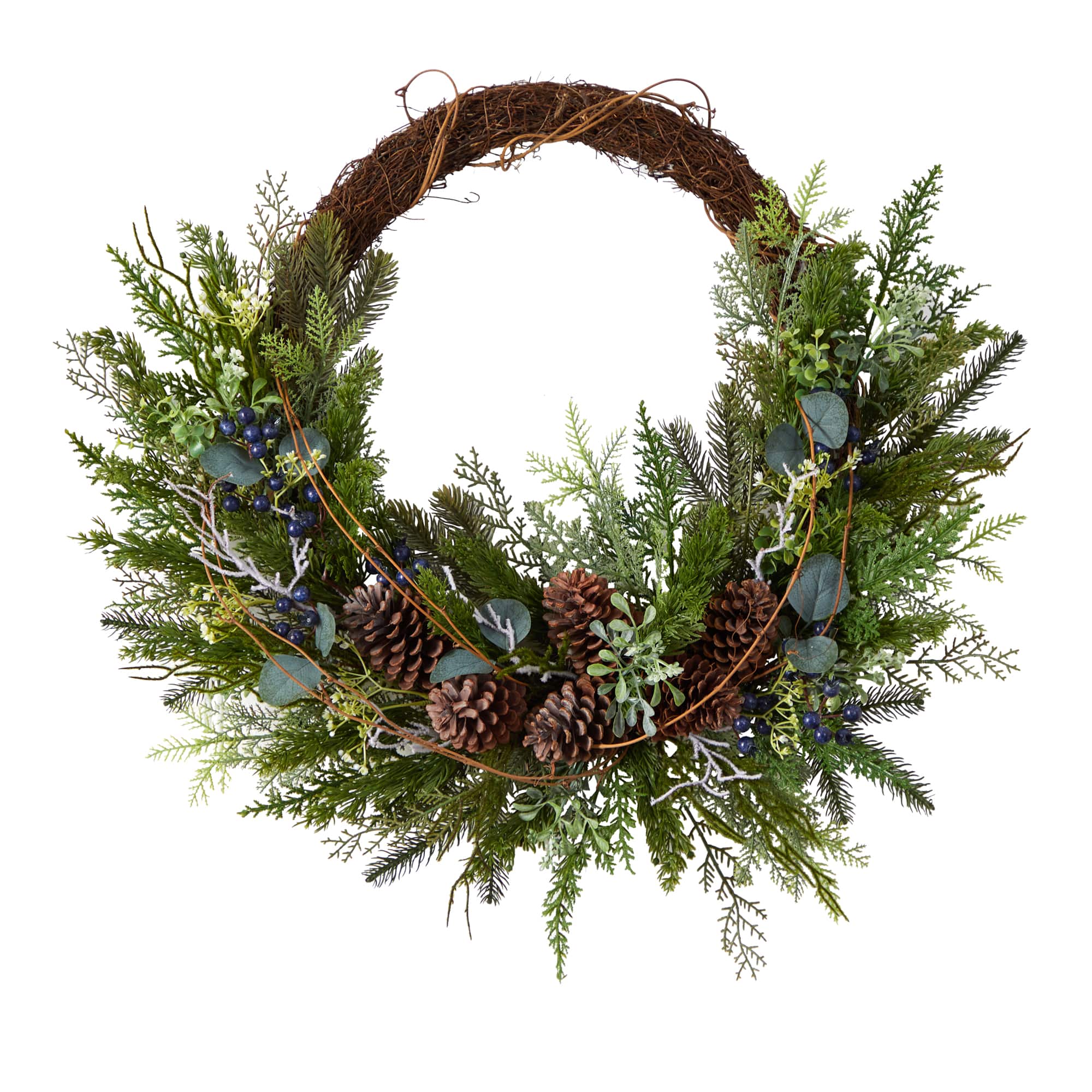 30" Pine & Pinecone Christmas Wreath on Twig Ring