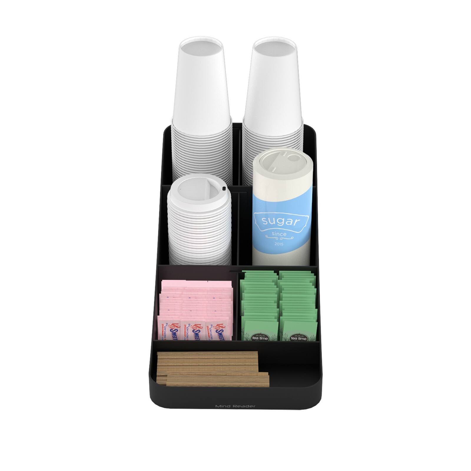 Mind Reader Black 7 Compartment Coffee and Condiment Storage Organizer