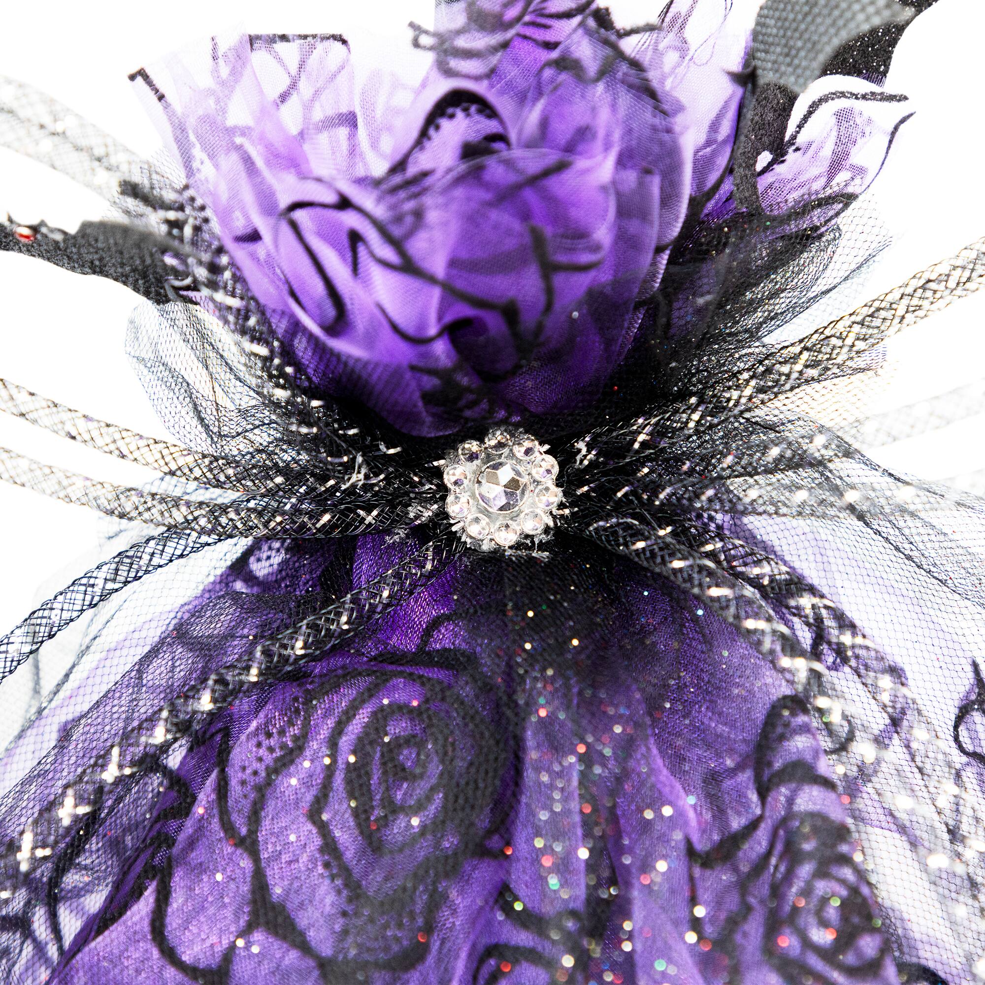 29" Purple & Black Striped Animated Witches Halloween Broom with Bat Accents