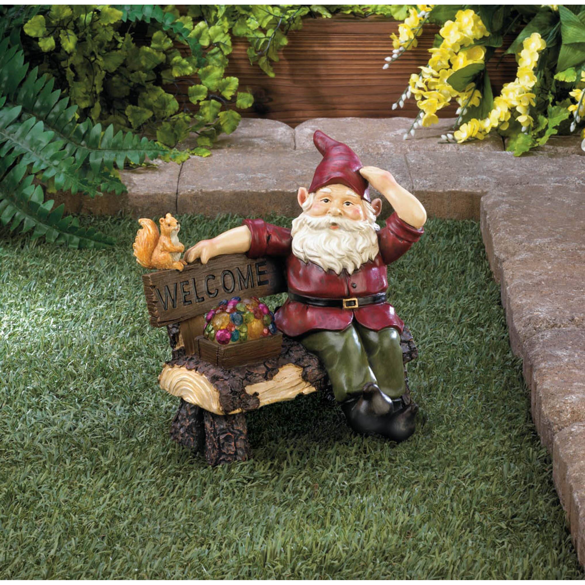 9" Solar Gnome on Welcome Bench