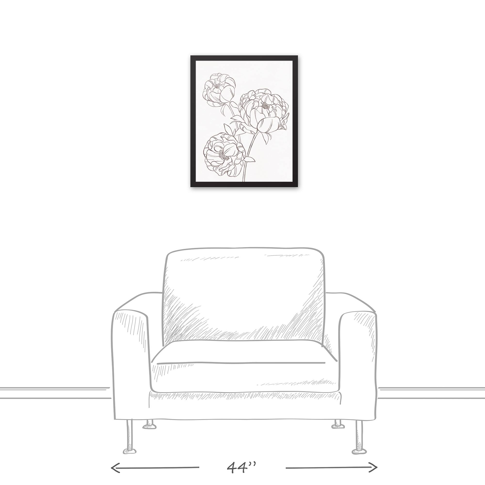 Gray Peony Sketch Black Framed Canvas