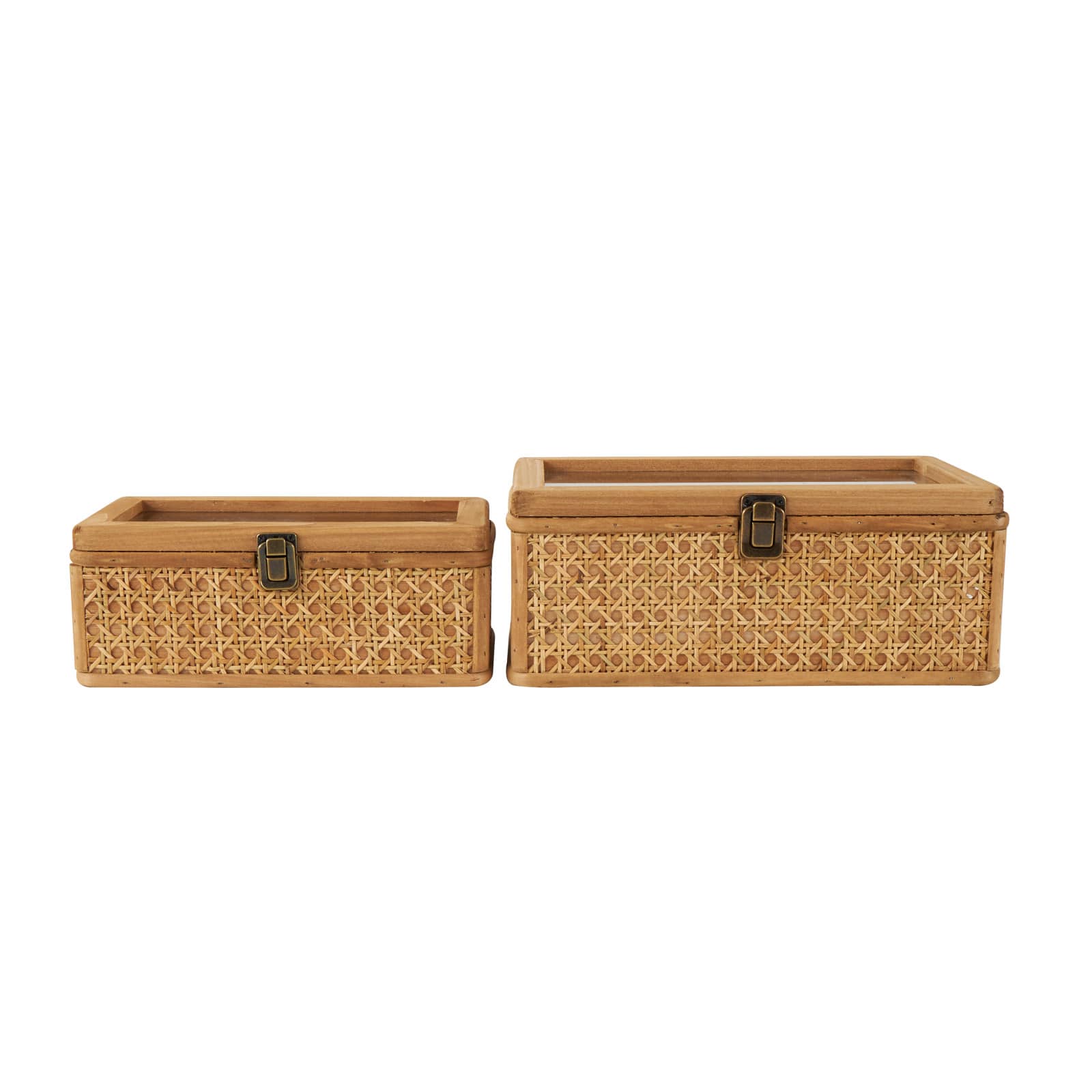 Brown Handmade Woven Rattan Box with Glass Top Set