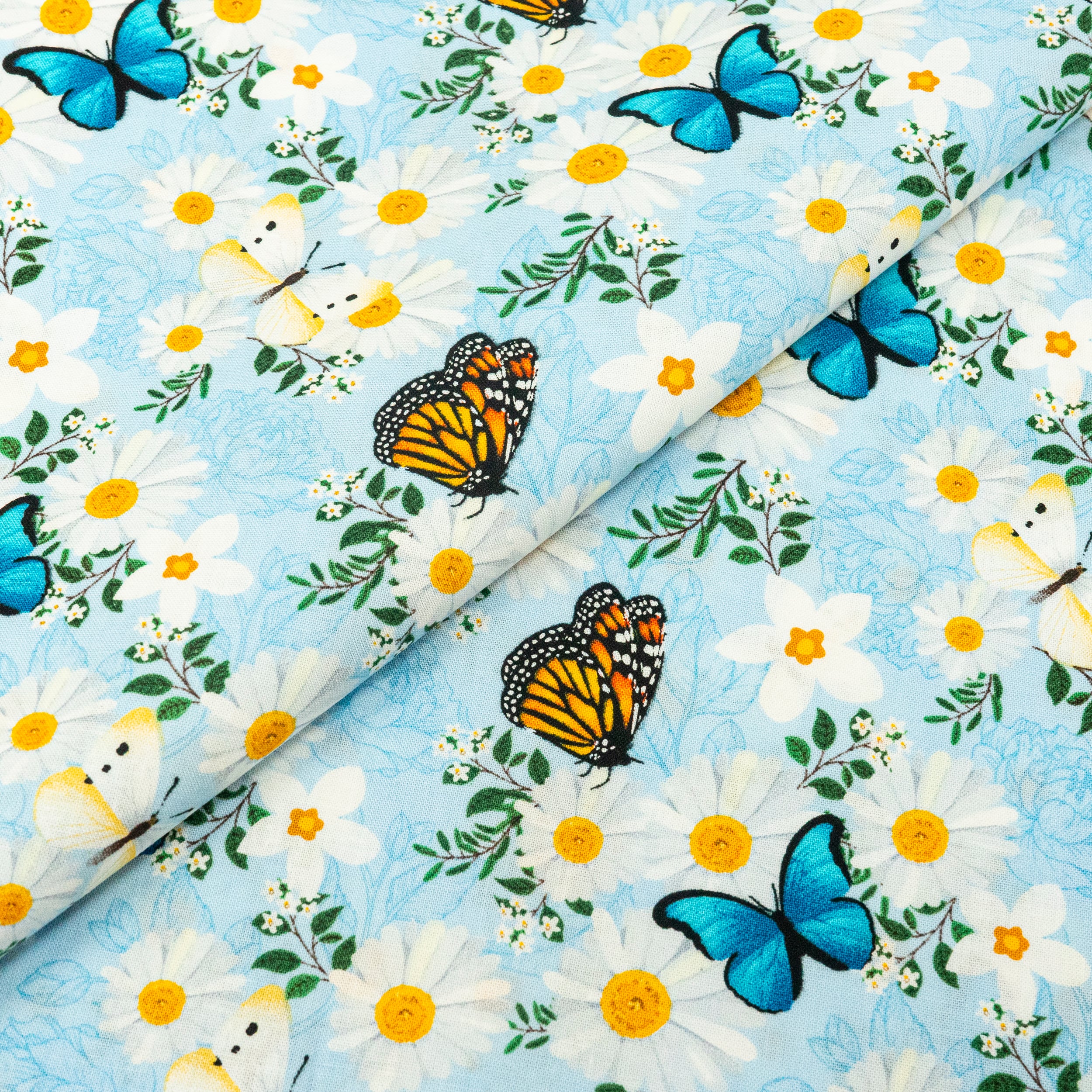 SINGER Blue & Orange Butterfly Cotton Fabric