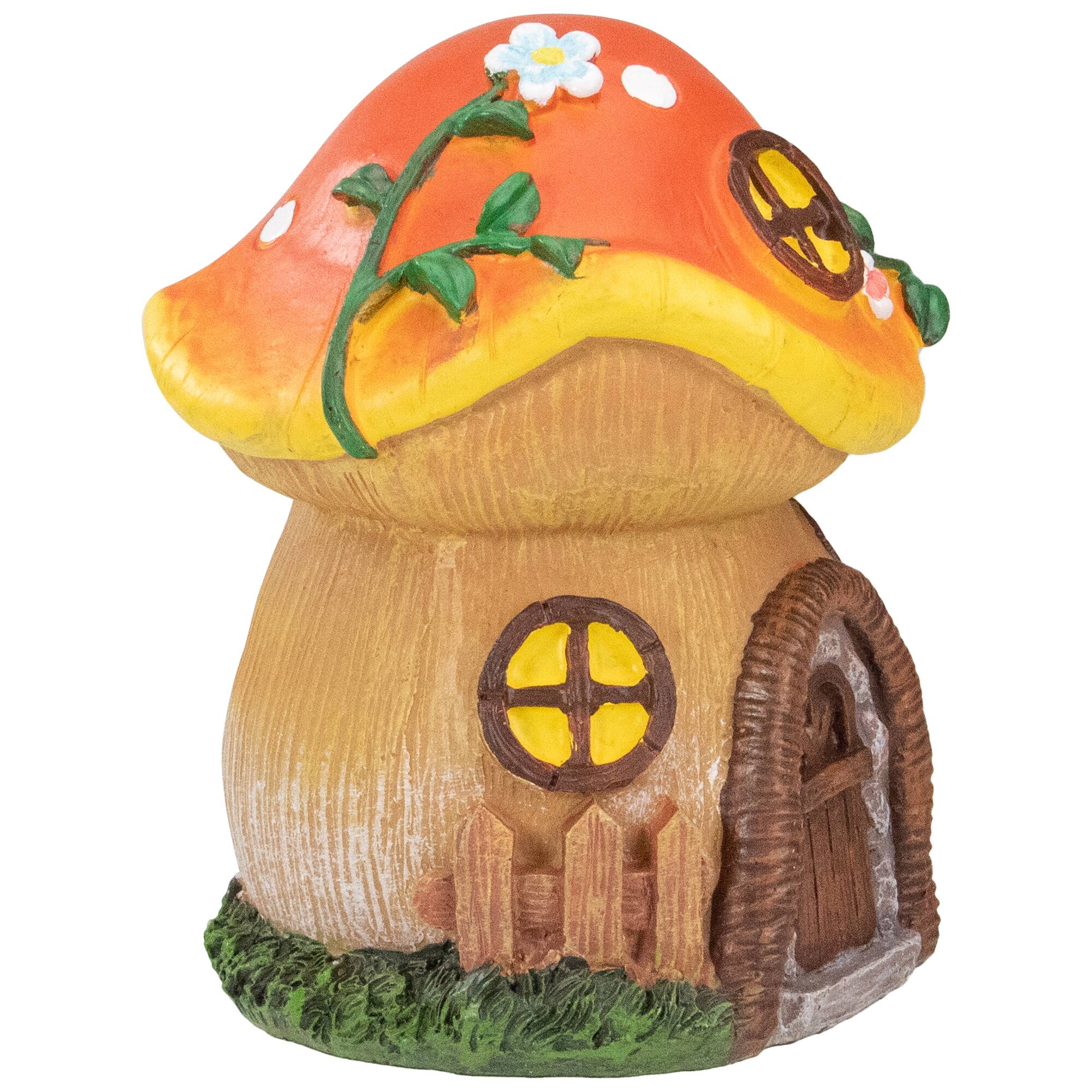 6.25&#x22; Orange Mushroom House Outdoor Garden Statue