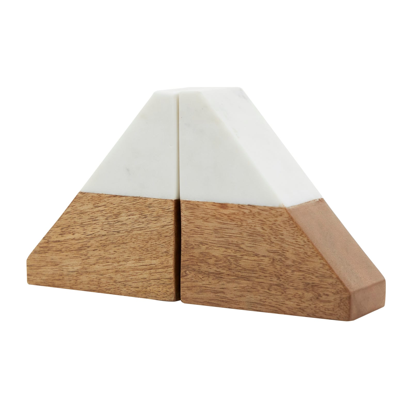 5&#x22; Marble &#x26; Wood Geometric Triangle Bookends Set