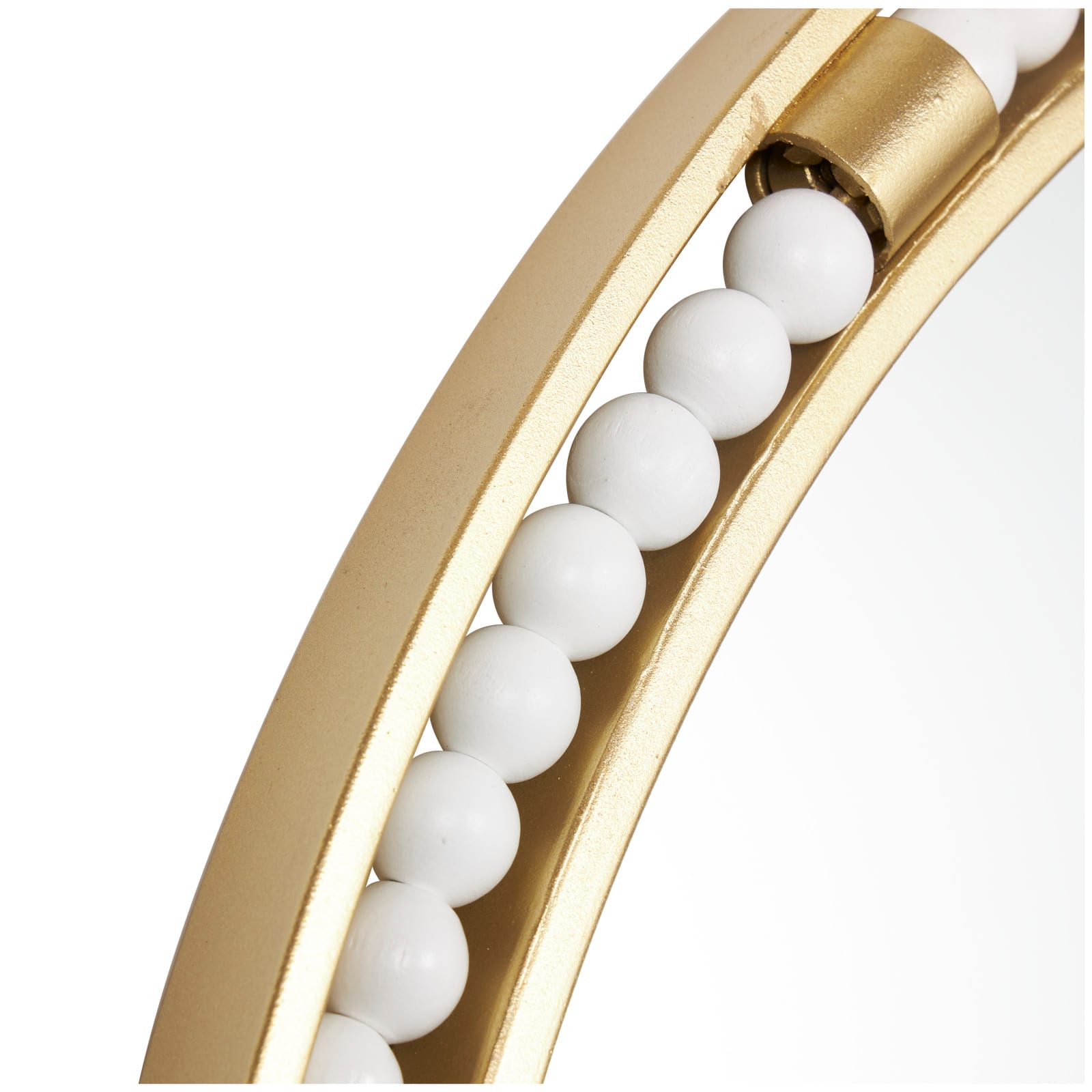 26&#x22; Gold Metal Wall Mirror with White Wood Beading