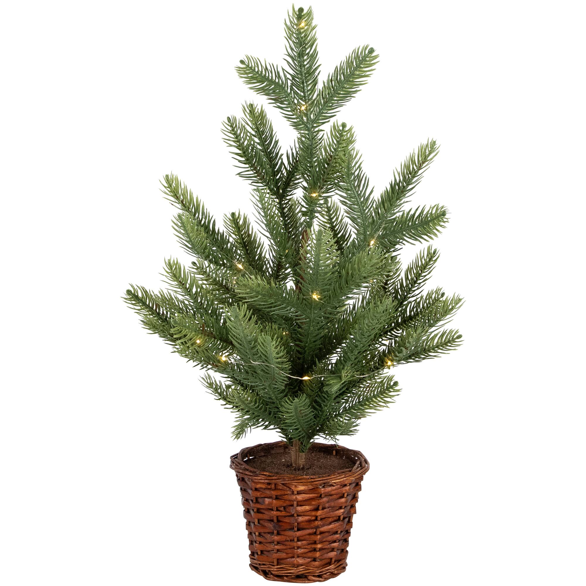 20&#x22; Pre-Lit Artificial Pine Christmas Tree with Basket, Warm White LED Lights