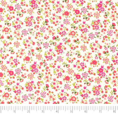 SINGER Small Pink Flowers on White Cotton Fabric | Michaels