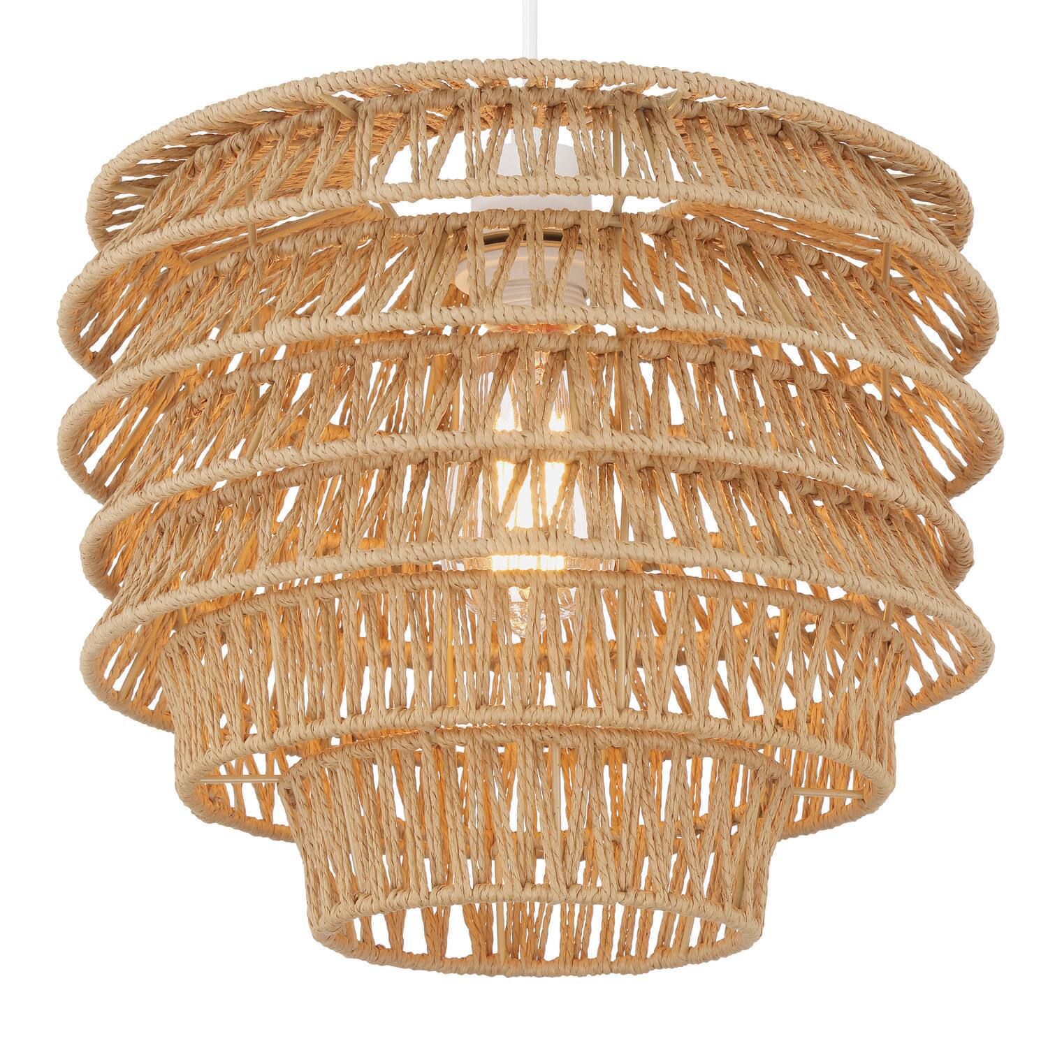 Hello Honey® 15.25" Natural Boho Handwoven Paper Rope & Metal Ceiling Pendant Lamp