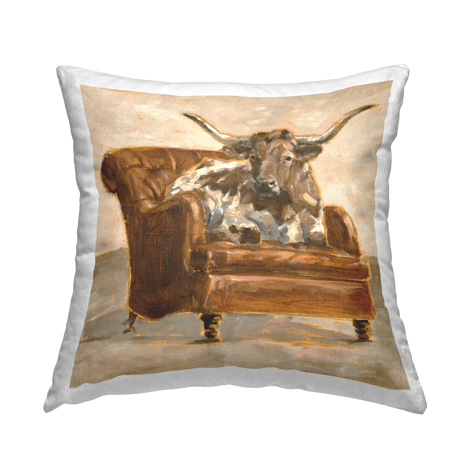 Stupell Industries Abstract Bull Livingroom Chair Brown Orange Throw Pillow 18" x 18"