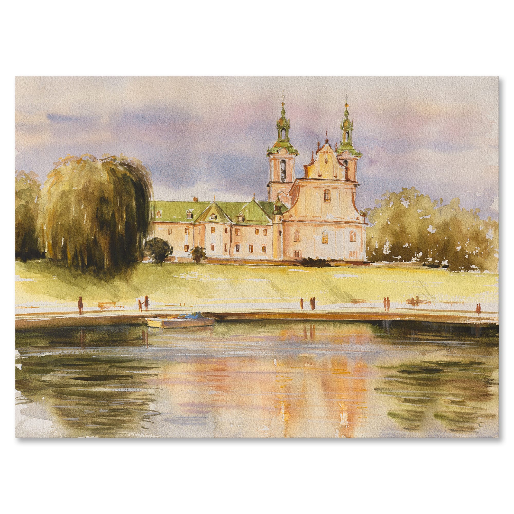 Designart - Historic Church On The Rock On Banks of The River - Lake House Canvas Wall Art Print
