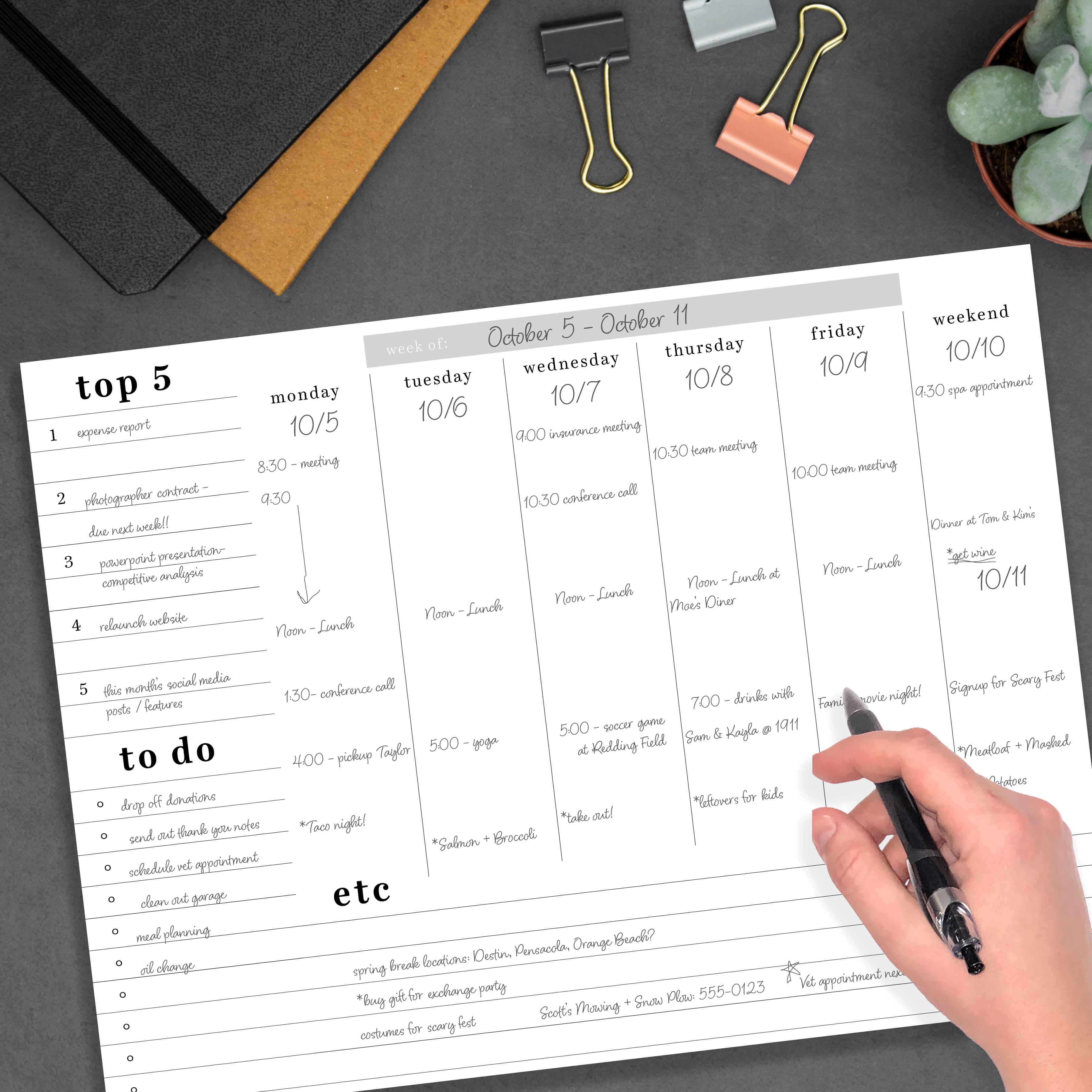 TF Publishing Utility Large Weekly Task Planner Desk Pad