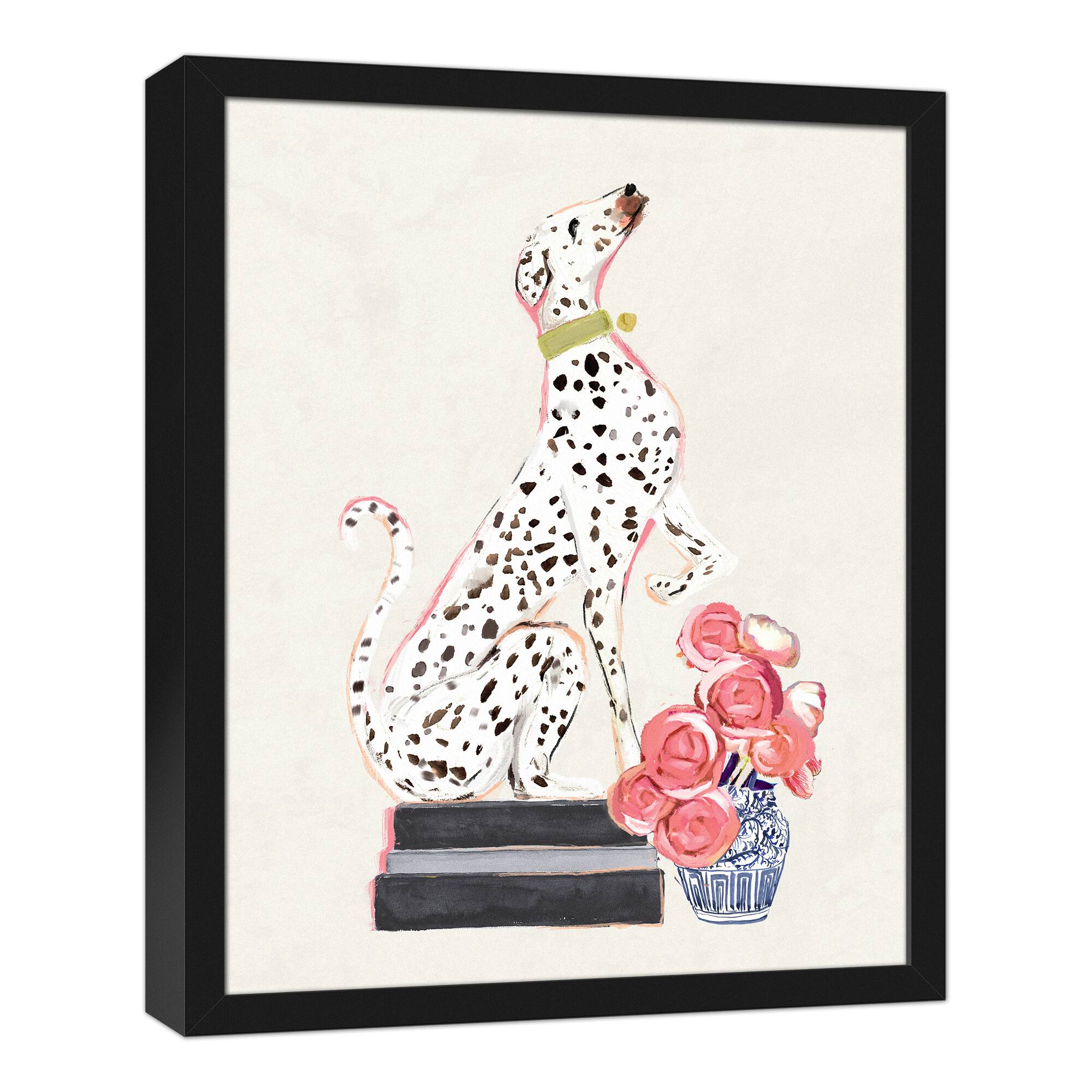 Dalmatian on Books 16&#x22; x 20&#x22; Black Framed Canvas - Set of 2