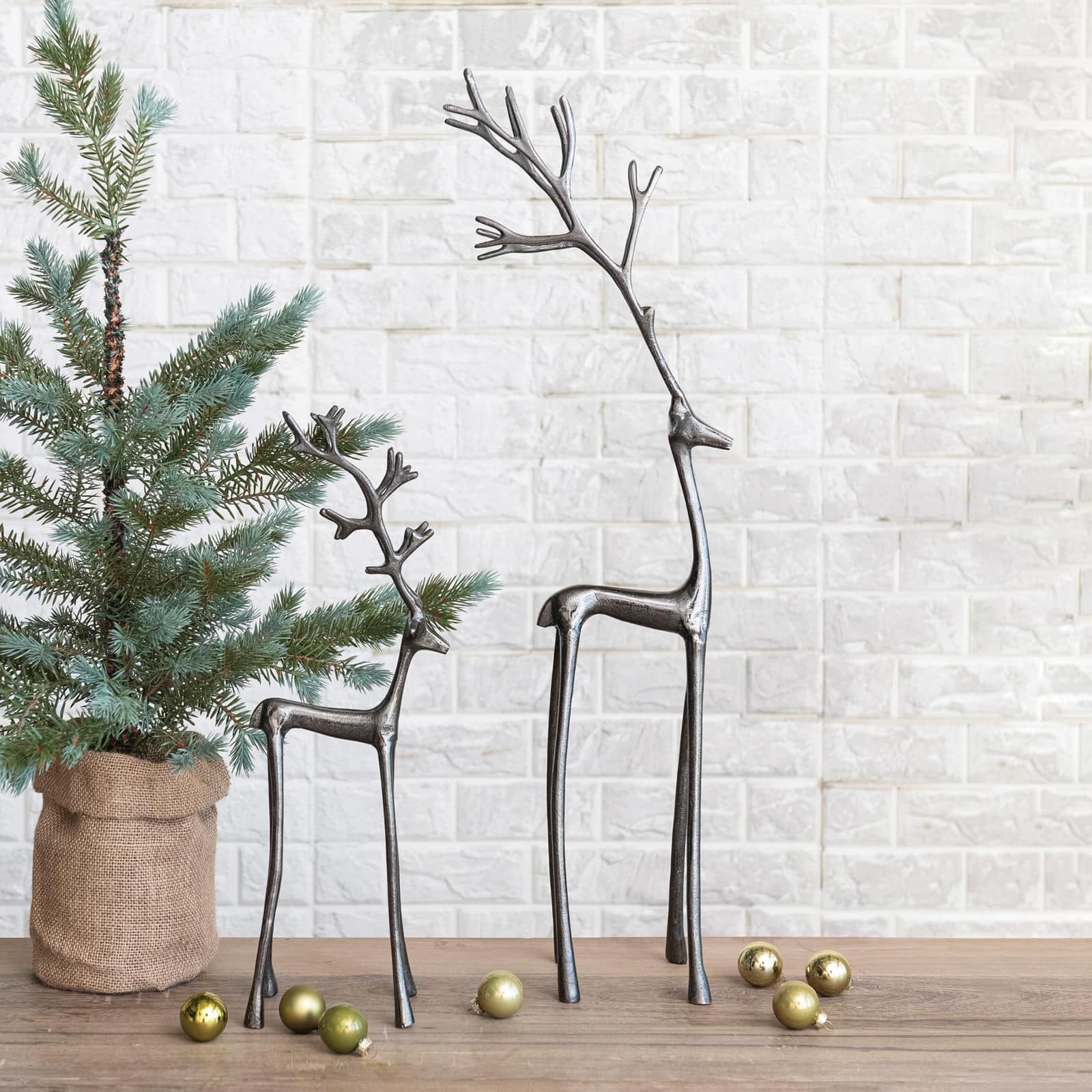 Hello Honey&#xAE; 17.5&#x22; Gunmetal Cast Aluminum Thin Reindeer Tabletop Figurine