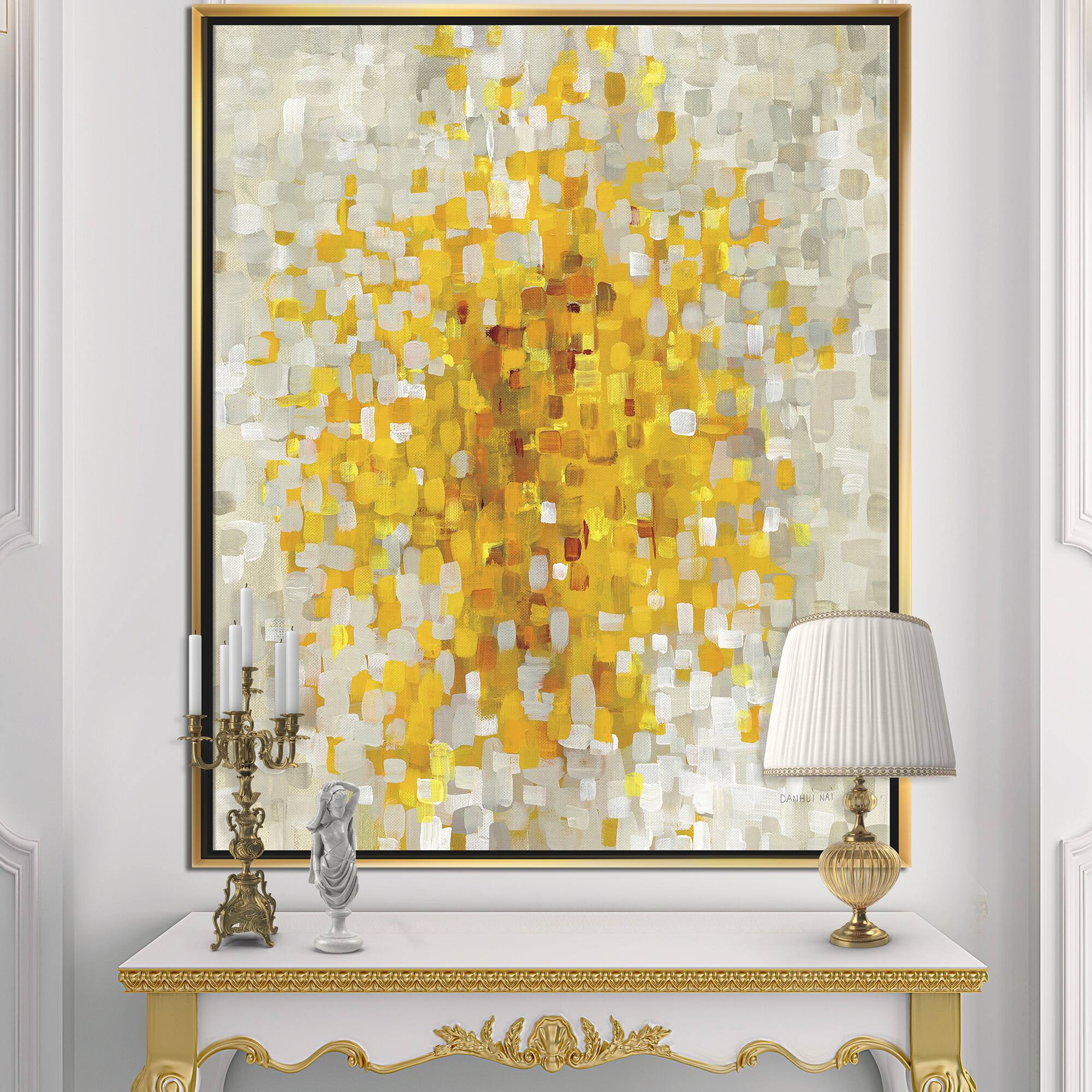 Designart - Glam Yellow Explosion Blocks - Modern & Transitional Canvas in Gold Frame