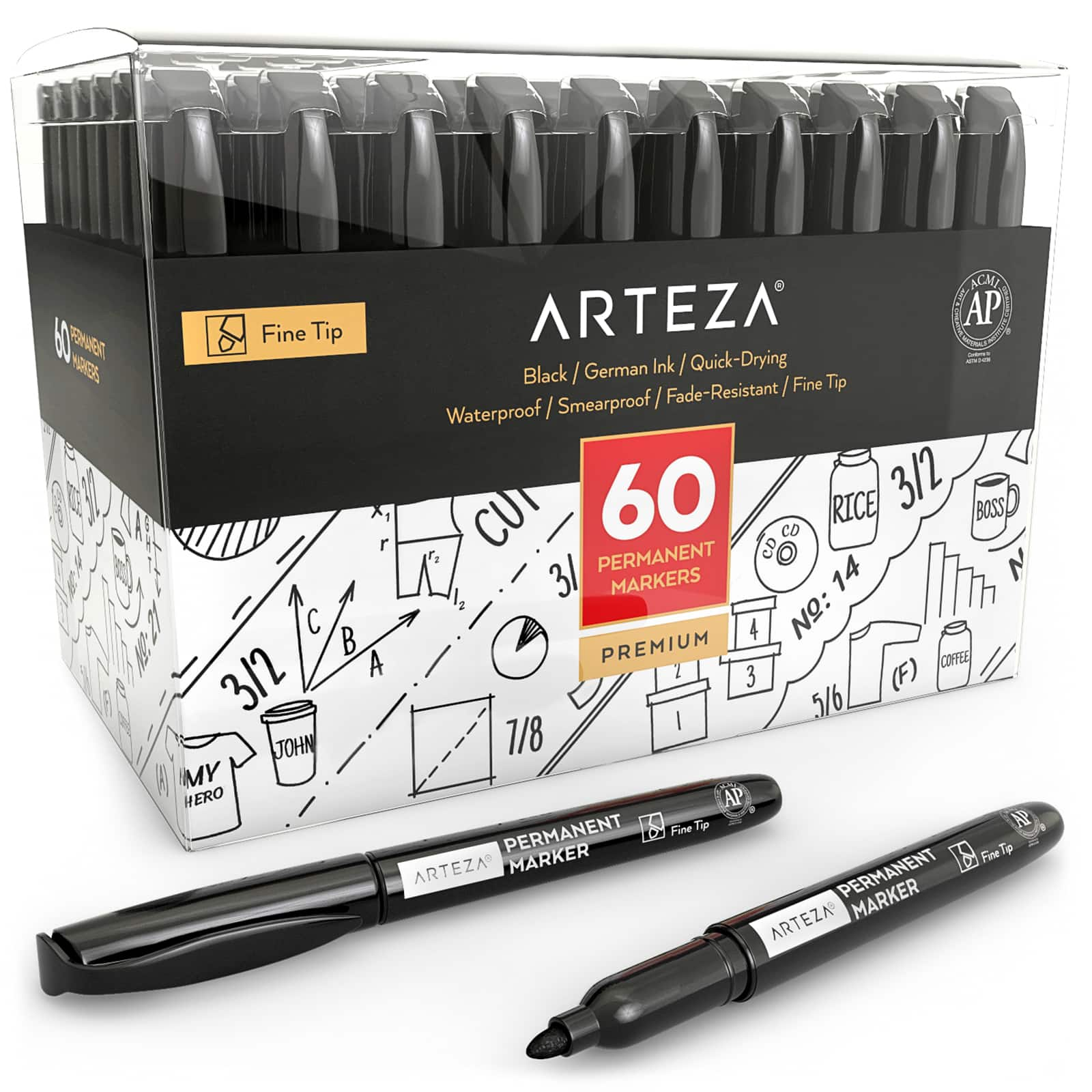 Arteza&#xAE; Black Fine Tip Permanent Marker Set