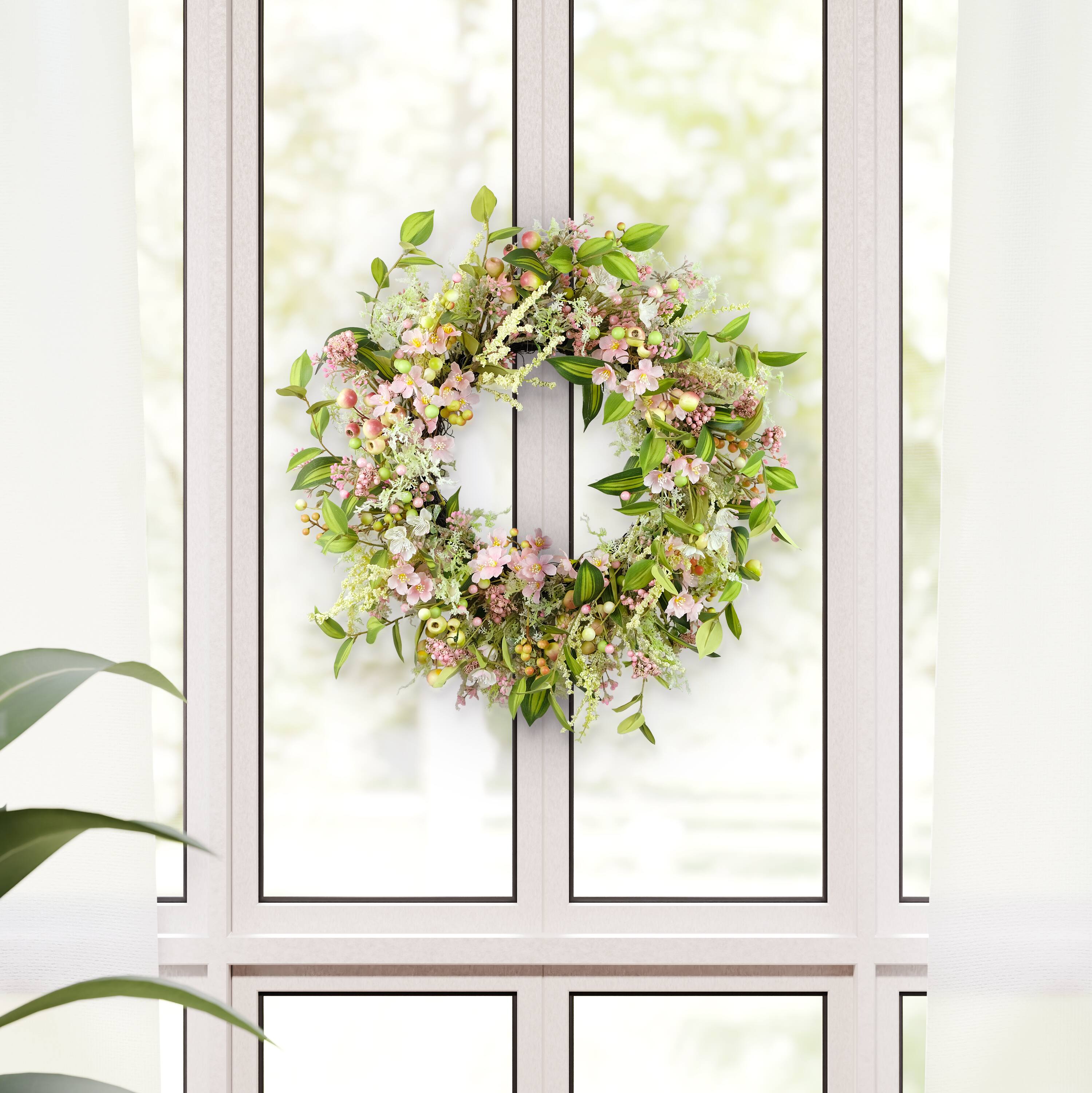 26" Artificial Dogwood Floral Spring Wreath