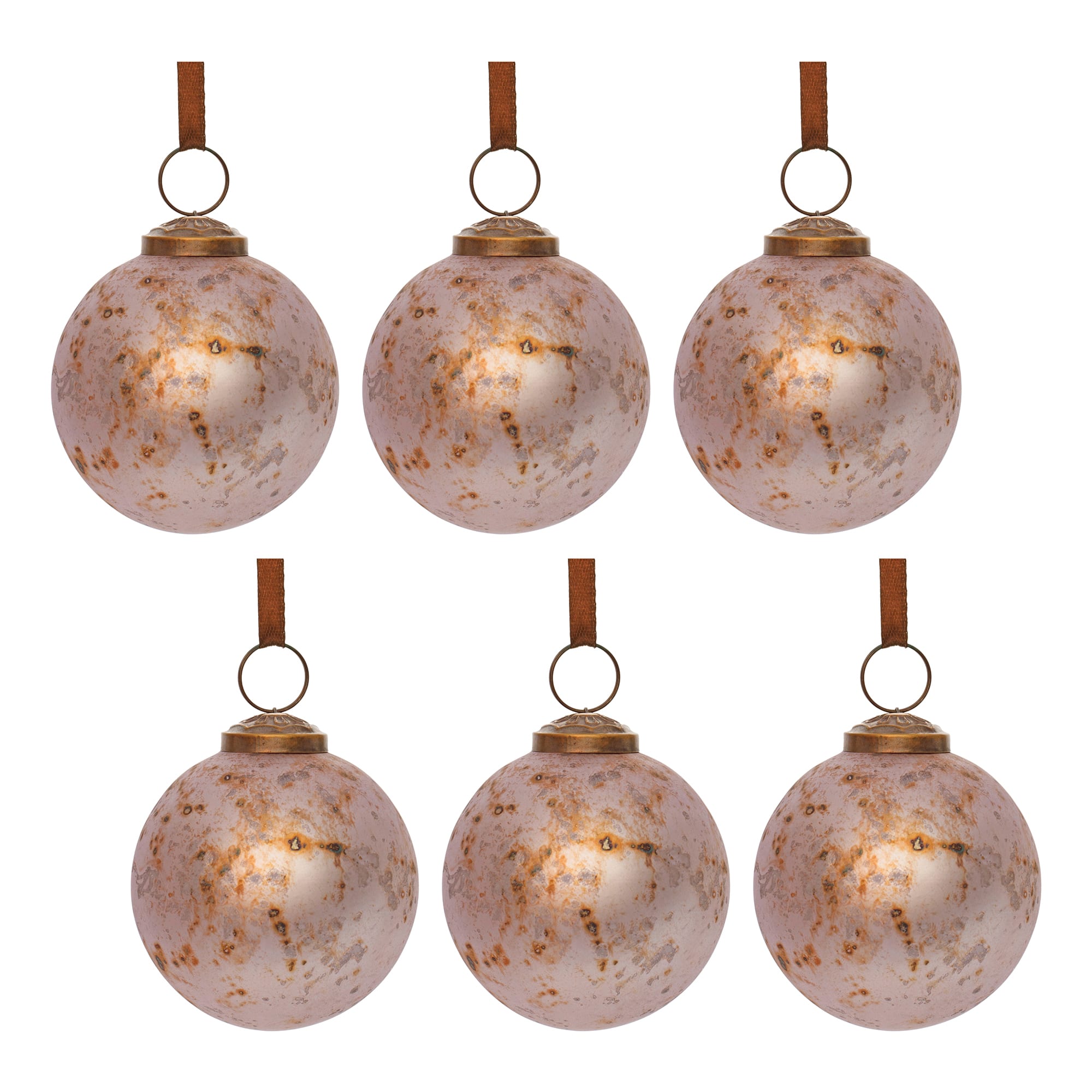 3&#x22; Rusted Violet Mercury Glass Ball Ornaments. 6ct.