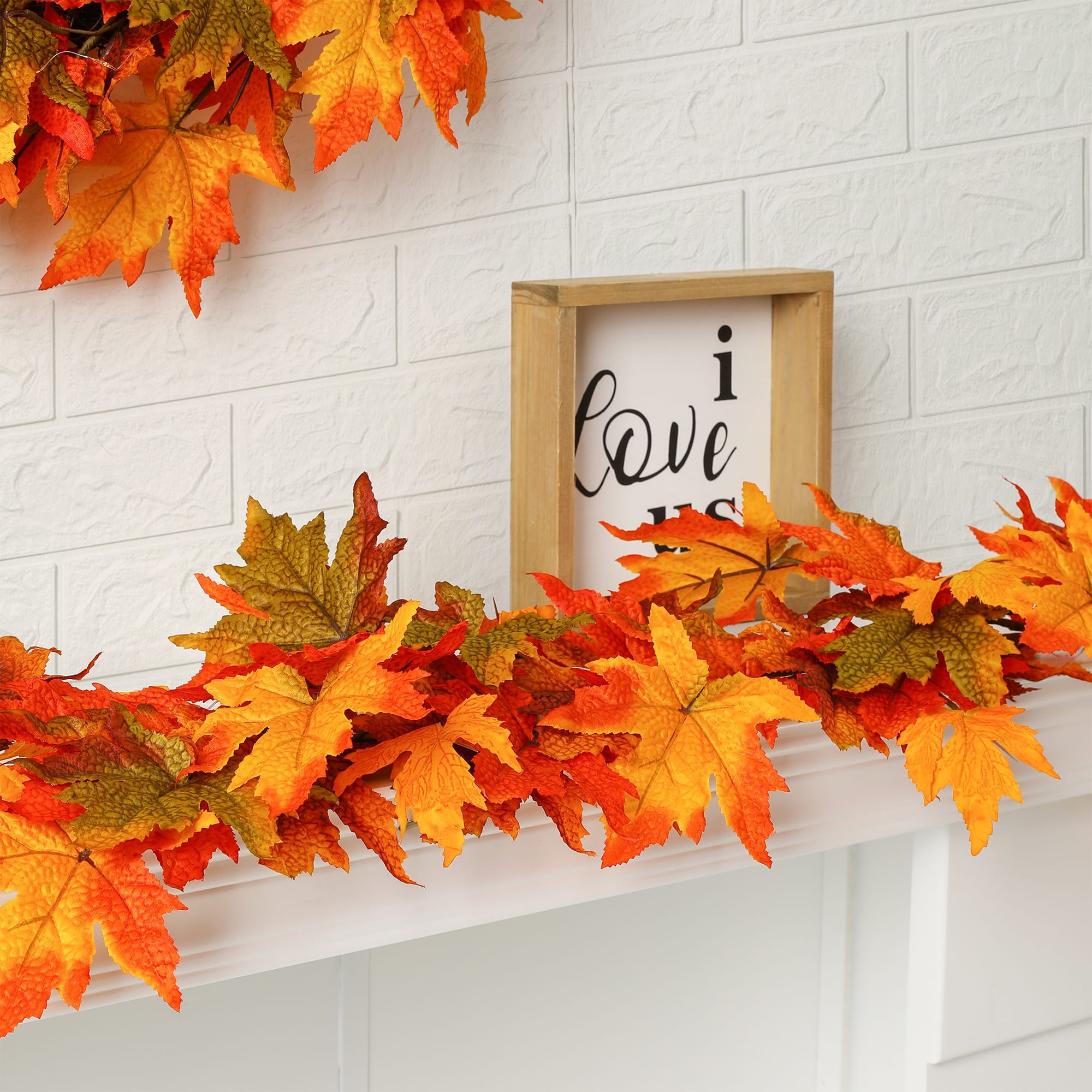 Glitzhome&#xAE; Lighted Fall Maple Leaves Garland &#x26; Wreath Set