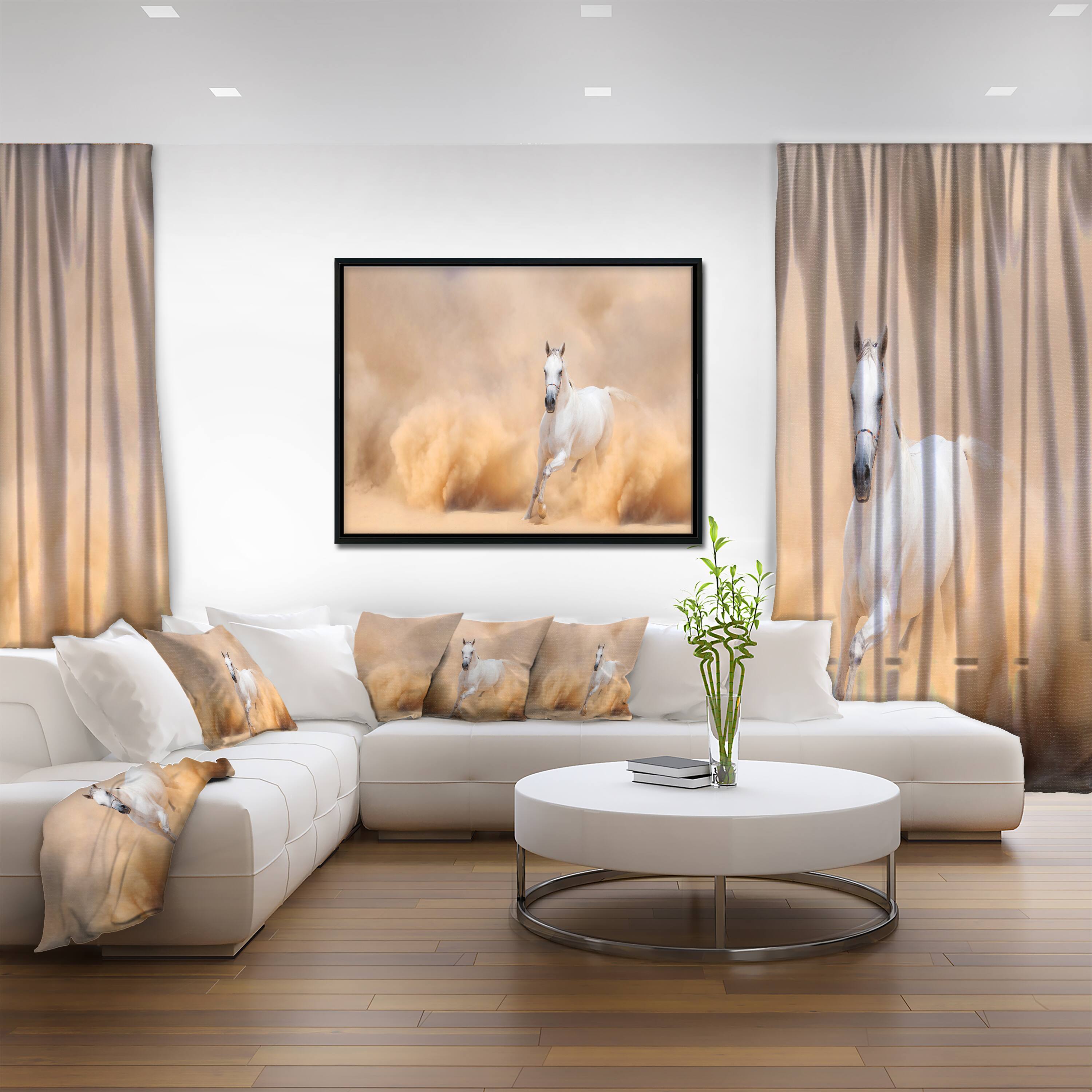 Designart - Arabian Horse in Desert Storm - Photography Framed Canvas Art Print