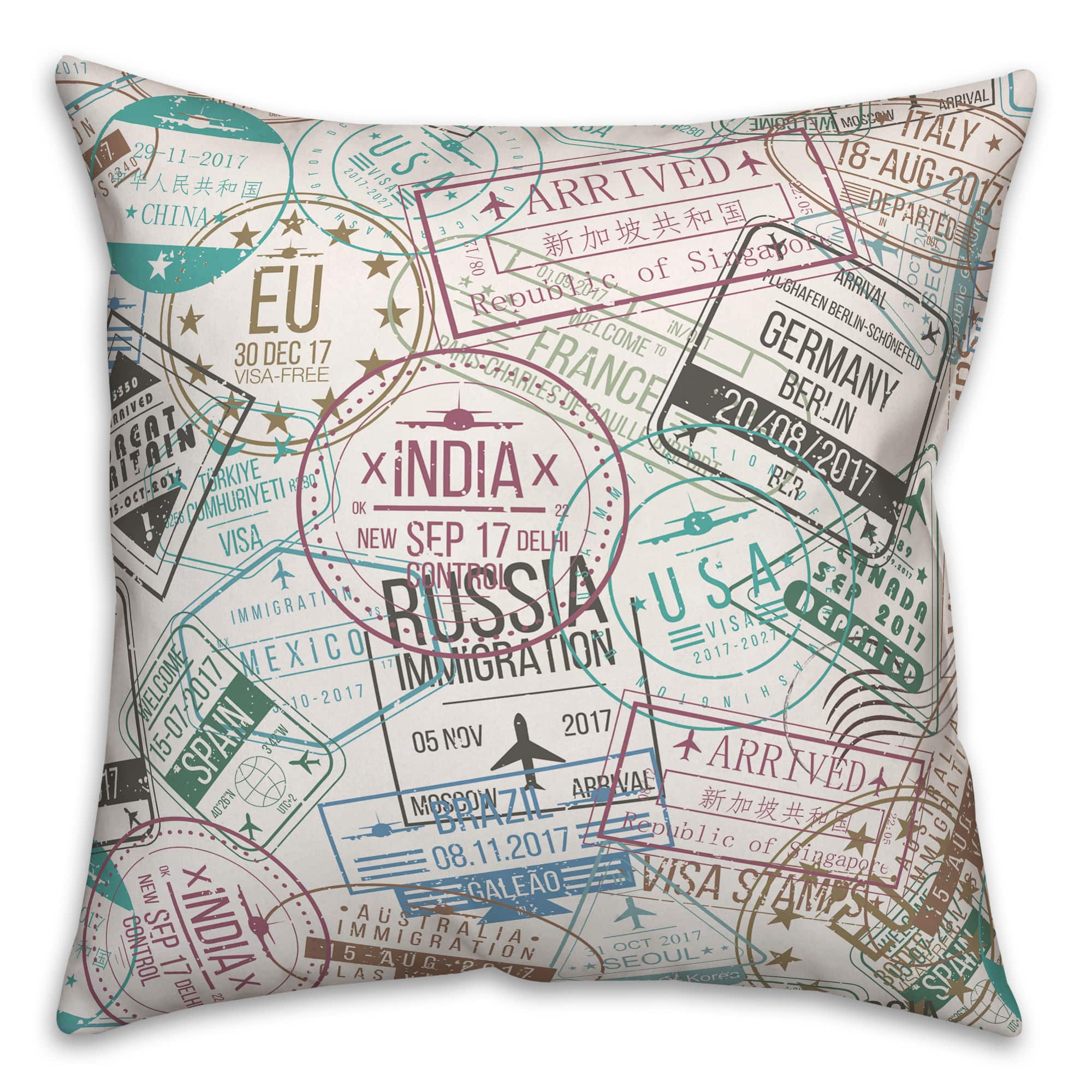 Travel Stamps 18" x 18" Throw Pillow