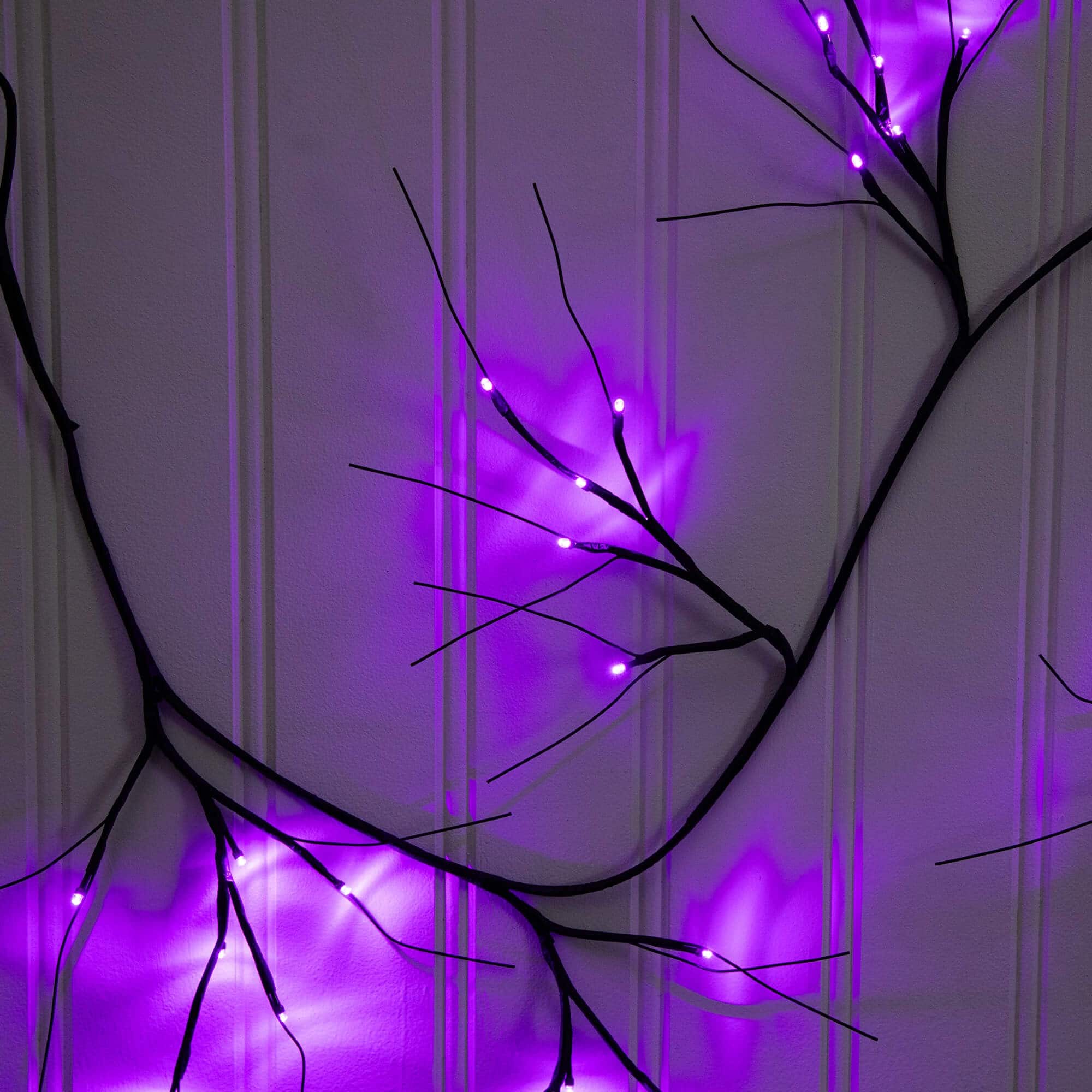 6.5ft. Pre-Lit Artificial Halloween Black Twig Garland with 48 Purple LED Lights
