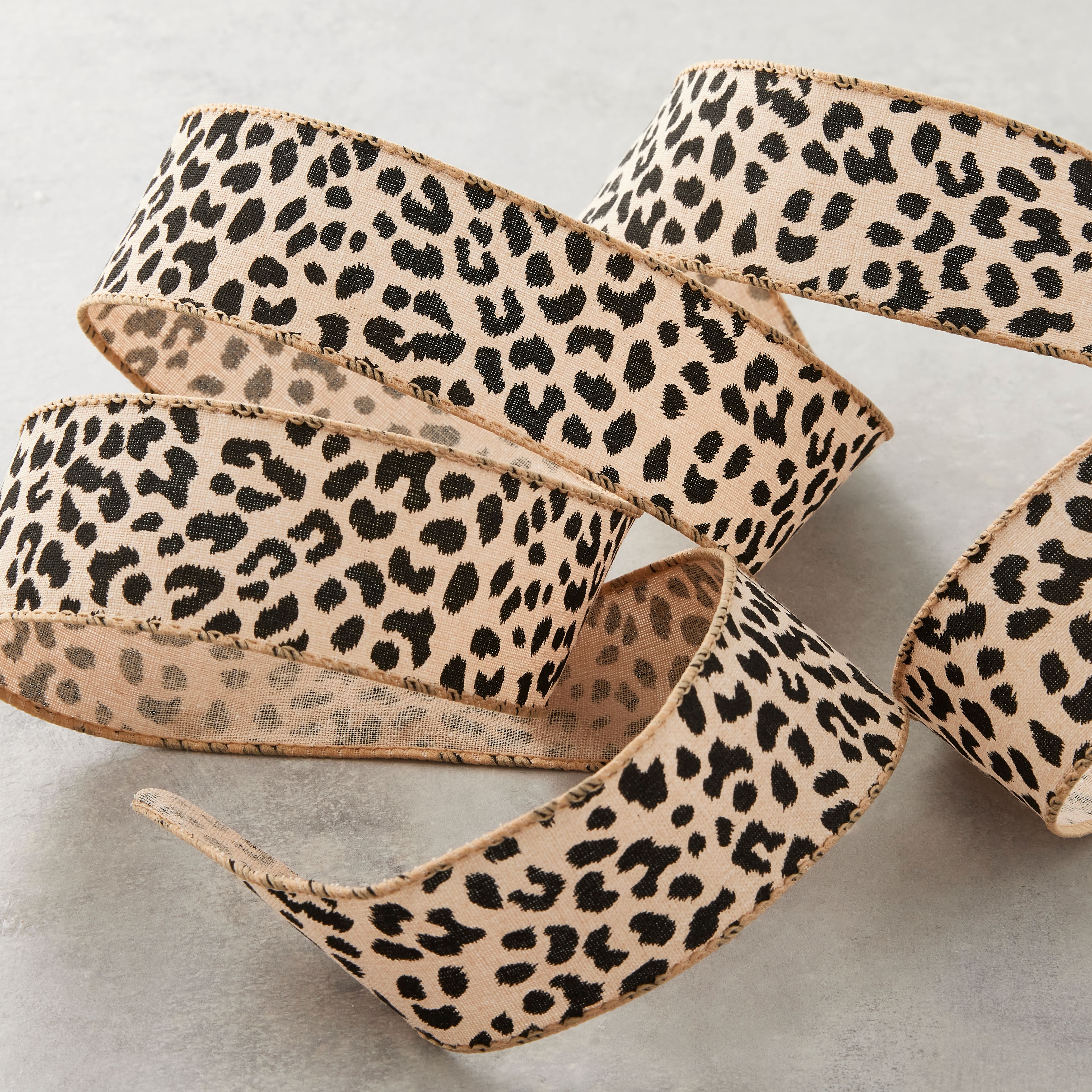 1.5" x 30ft. Cheetah Wired Faux Linen Ribbon by Celebrate It™