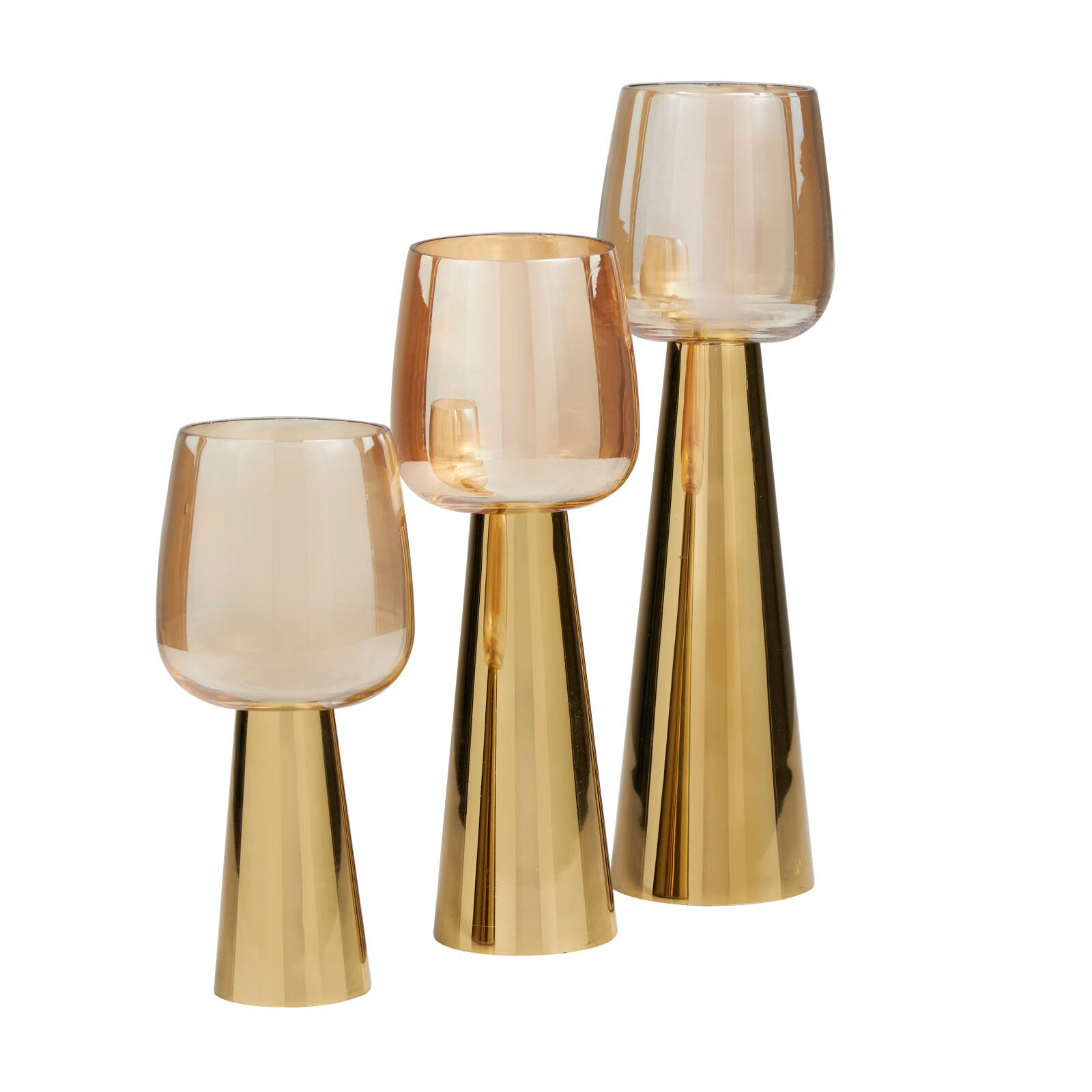 Contemporary Stainless Steel & Glass Candle Holder Set