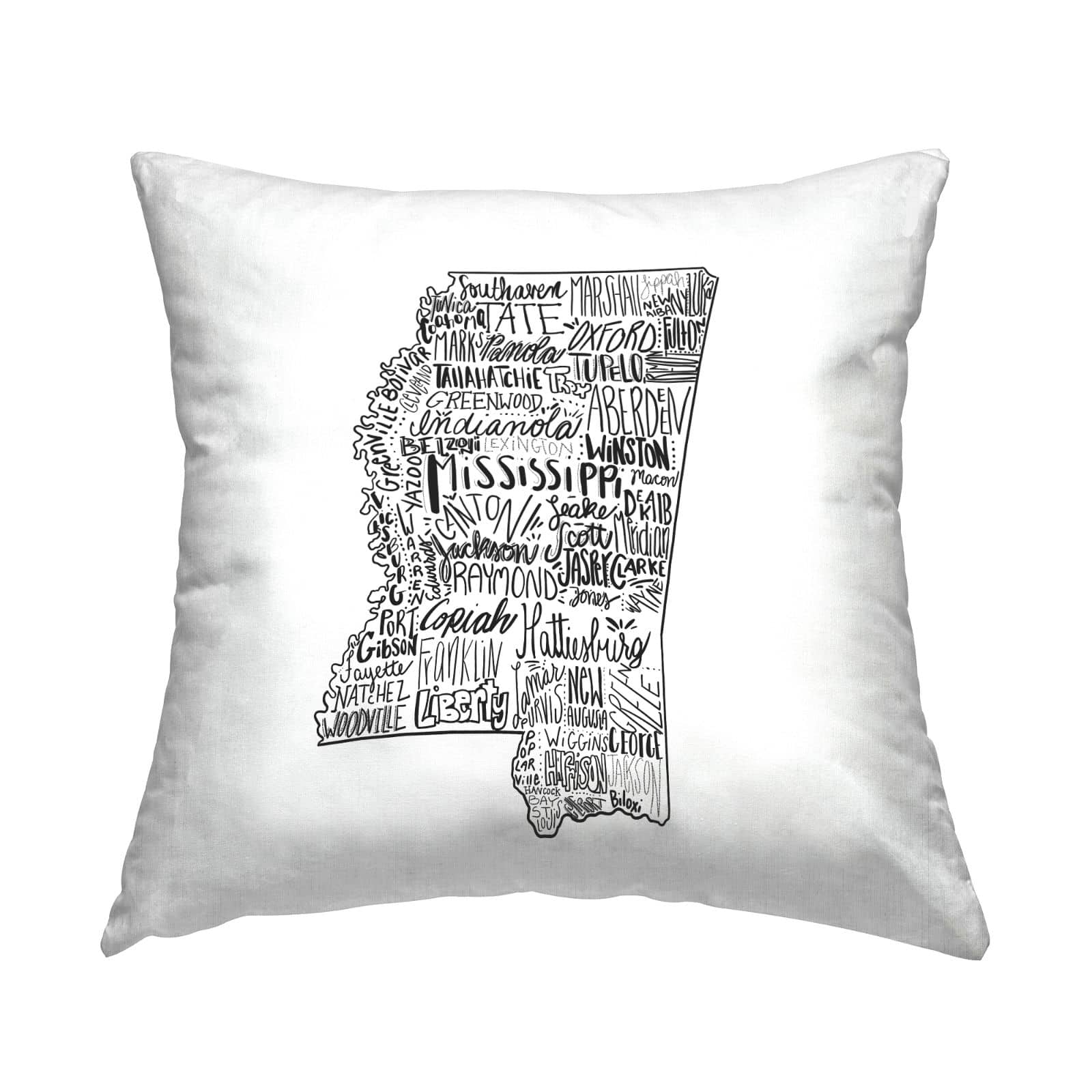 Stupell Industries Mississippi Cities Landmarks State Typography Map Throw Pillow, 18" x 18"
