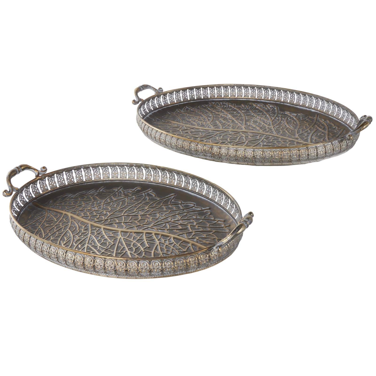 Brass Tree Patterned Tray Set