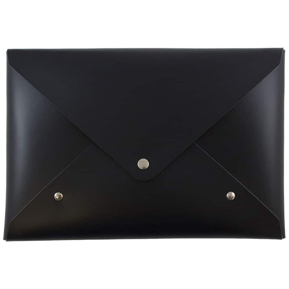 JAM Paper Black Medium Italian Leather Portfolio with Snap Closure