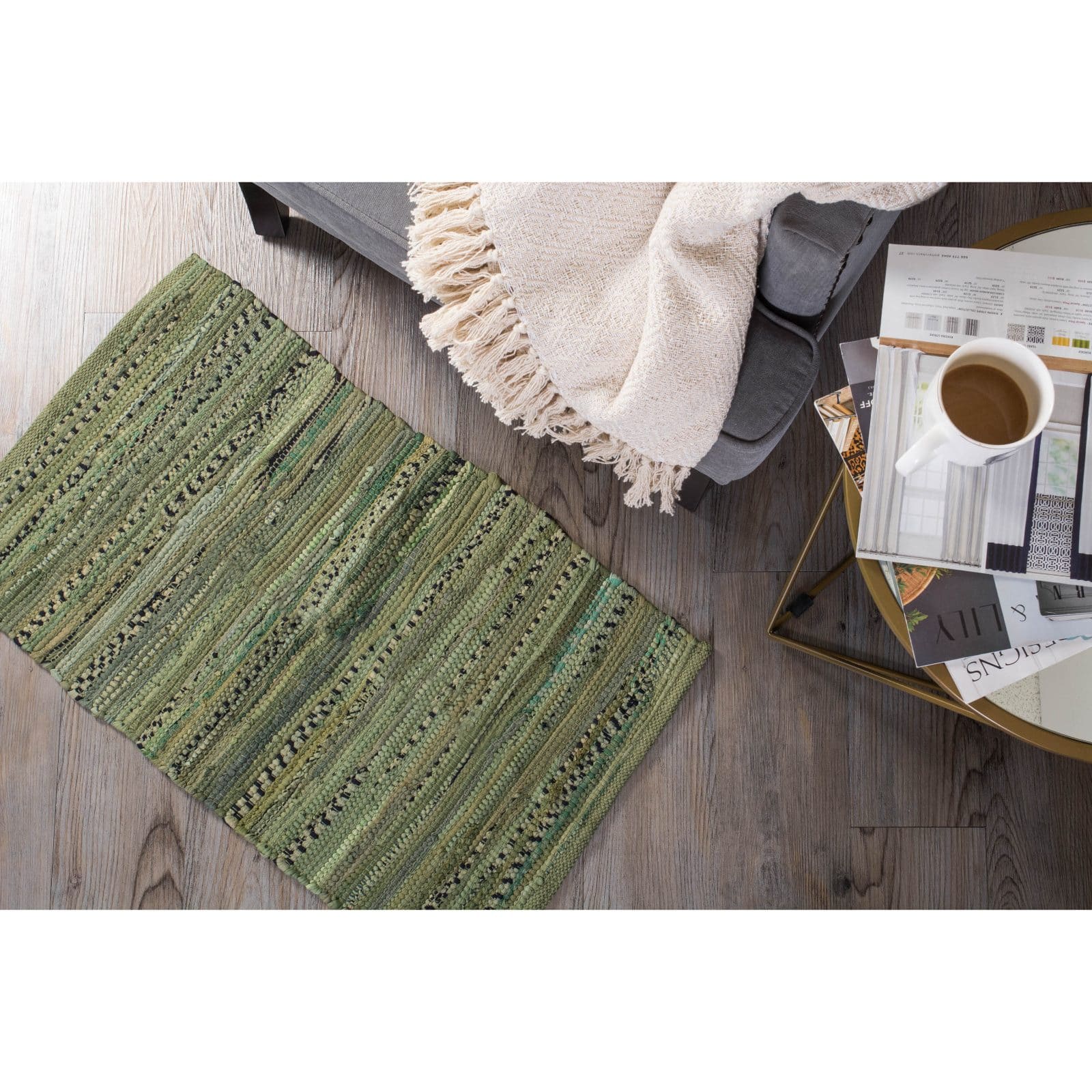 DII&#xAE; Multi Olive Green Rag Rug, 20&#x22; x 31.5&#x22;