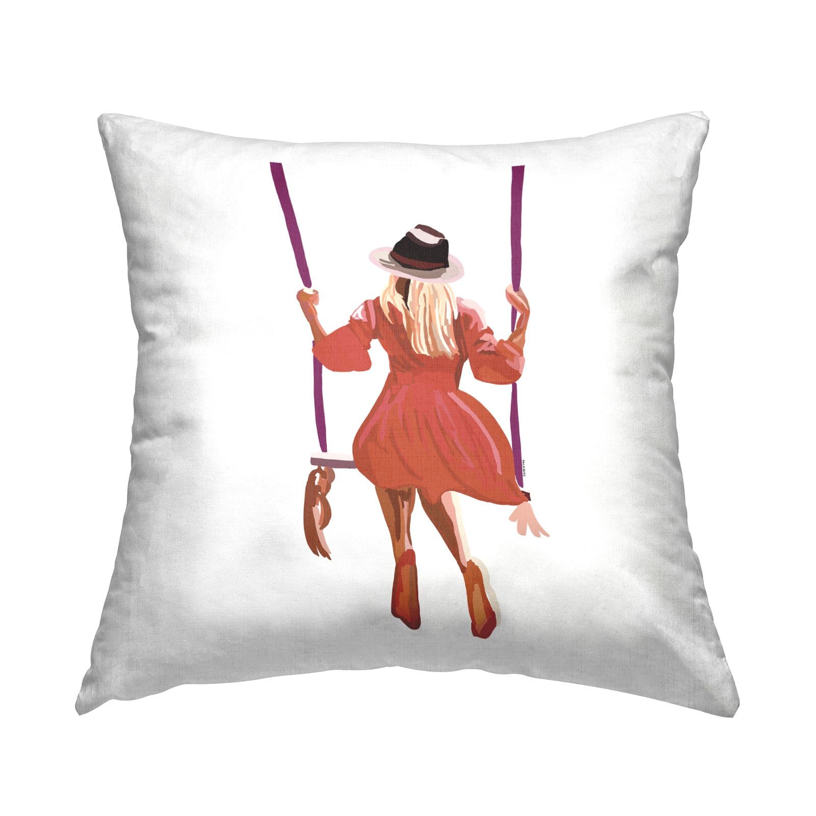 Stupell Industries Trendy Woman Red Dress Summer Swing Throw Pillow, 18" x 18"