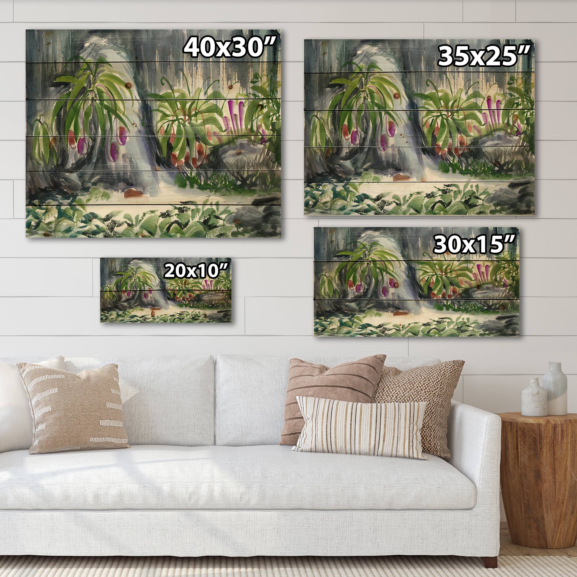 Designart - Tropical Plants Oasis - Farmhouse Print on Natural Pine Wood