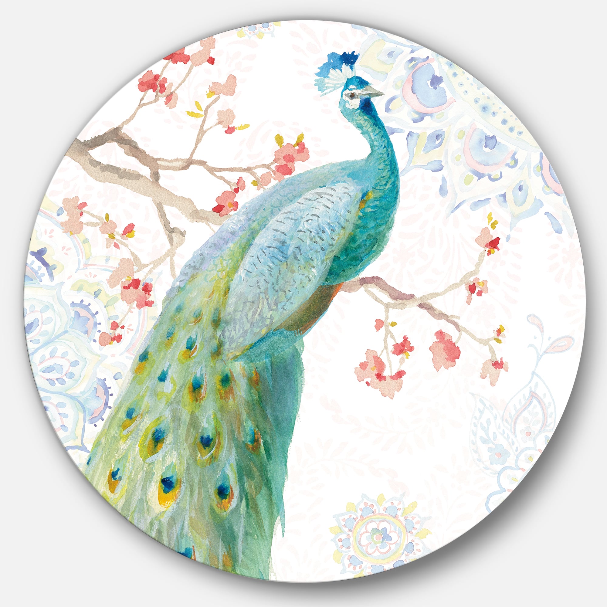 Designart - peacocks Watercolor I - Traditional Metal Circle Wall Art