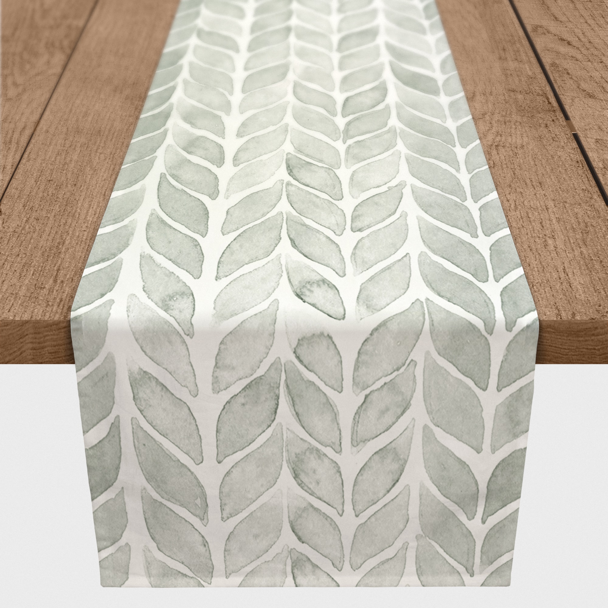 90" Soft Green Chevron Pattern Cotton Twill Table Runner