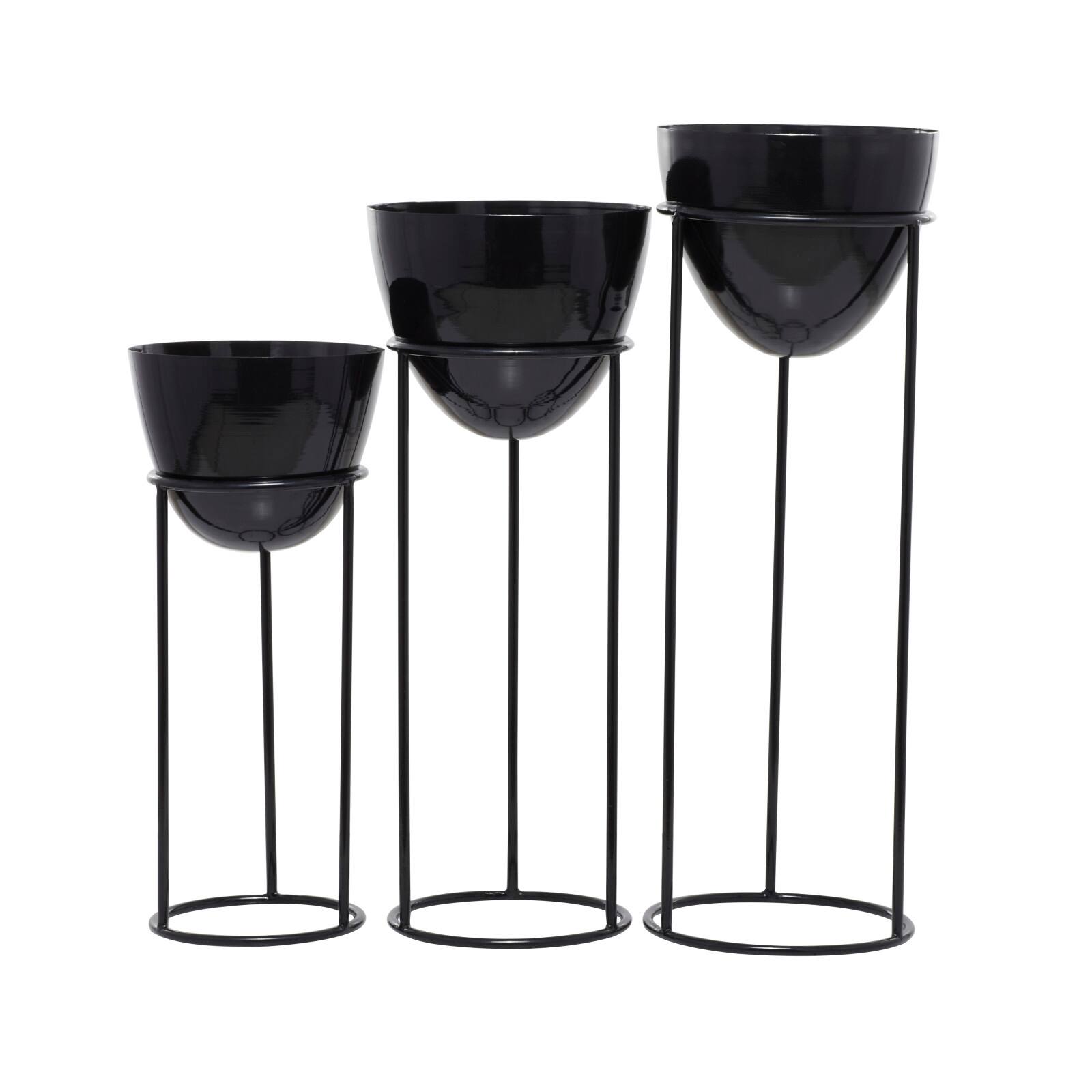 Set of 3 Black Iron Contemporary Planters, 13" x 13" x 13"
