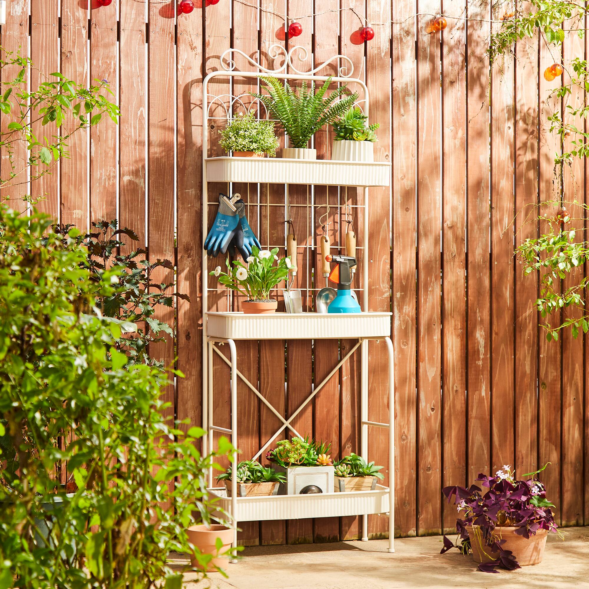 Glitzhome&#xAE; 68&#x22; 3-Tier White Metal Shelf Planter Stand