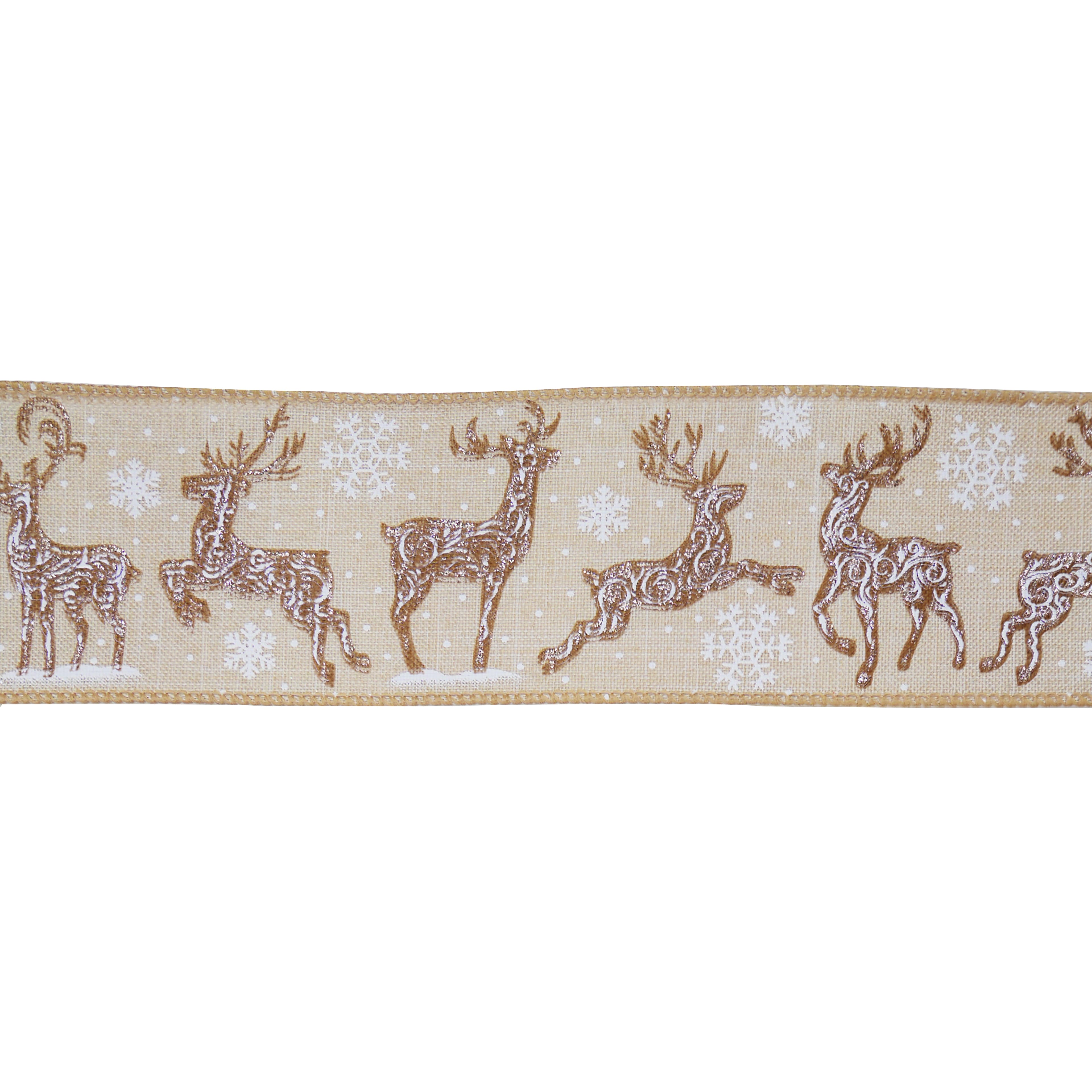 2.5&#x22; x 20ft. Glitter Reindeer Wired Faux Linen Ribbon by Celebrate It&#xAE;