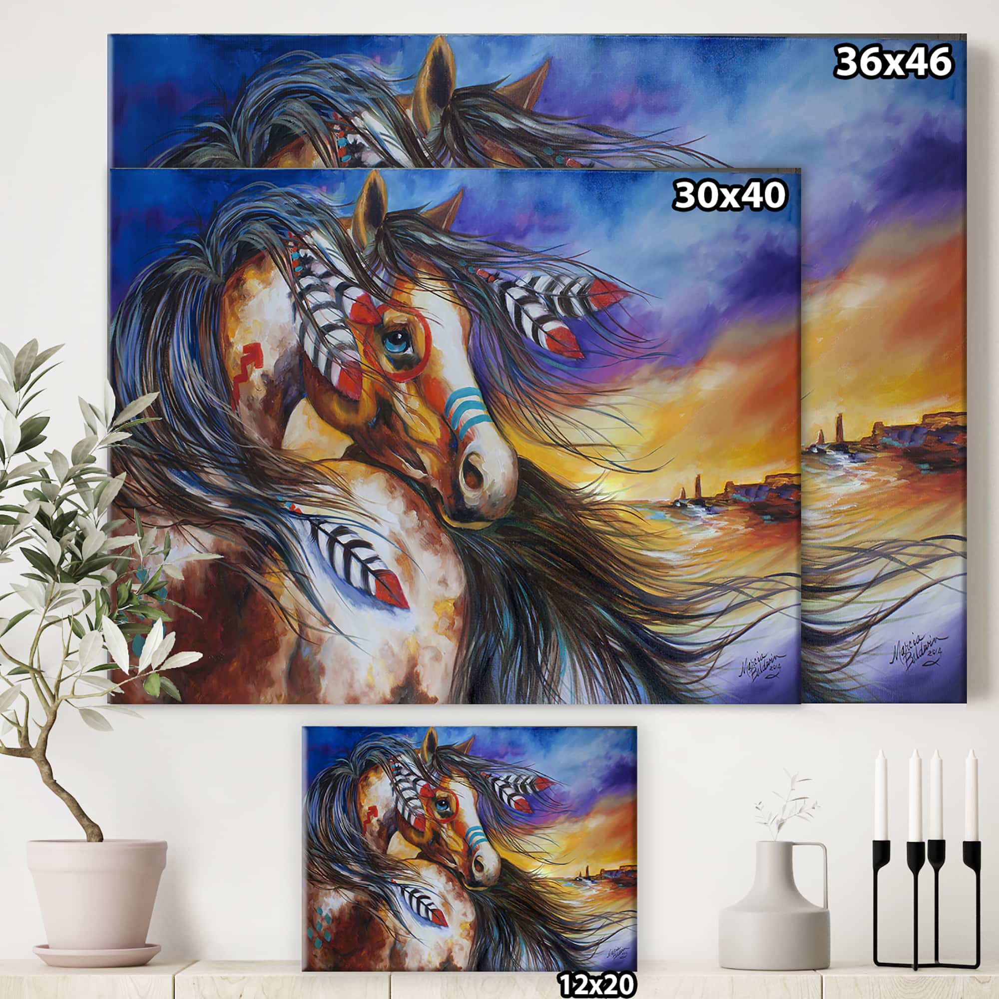 Designart - 5 Feathers Indian War Horse - Cottage Canvas Wall Art