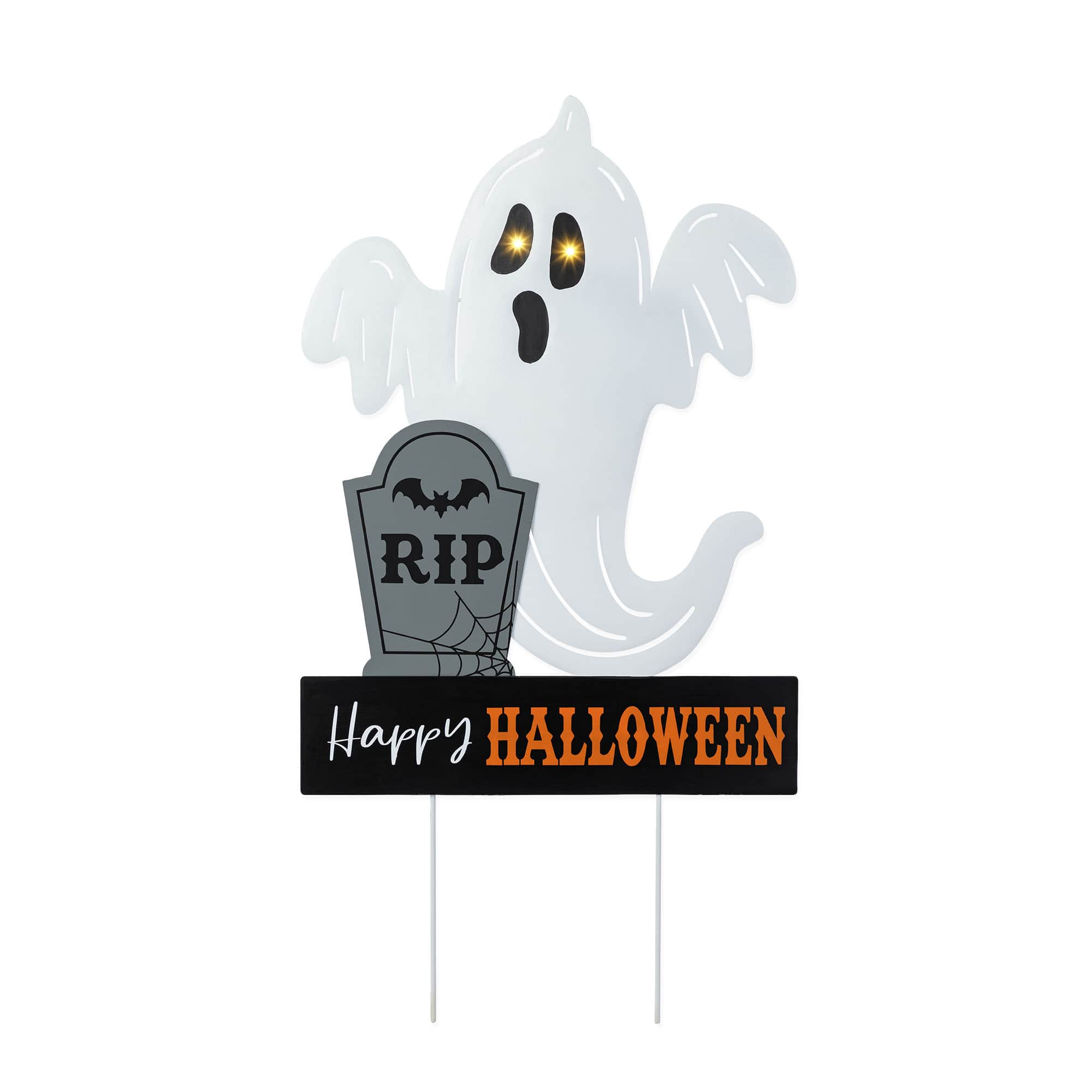 Glitzhome&#xAE; 32.25&#x22;H Lighted Halloween Metal Ghost Tombstone Yard Stake with Timer