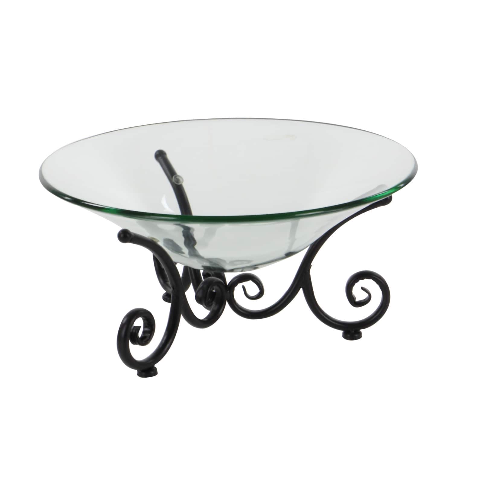 Clear Glass and Metal Traditional Serving Bowl, 8" x 17" x 17"