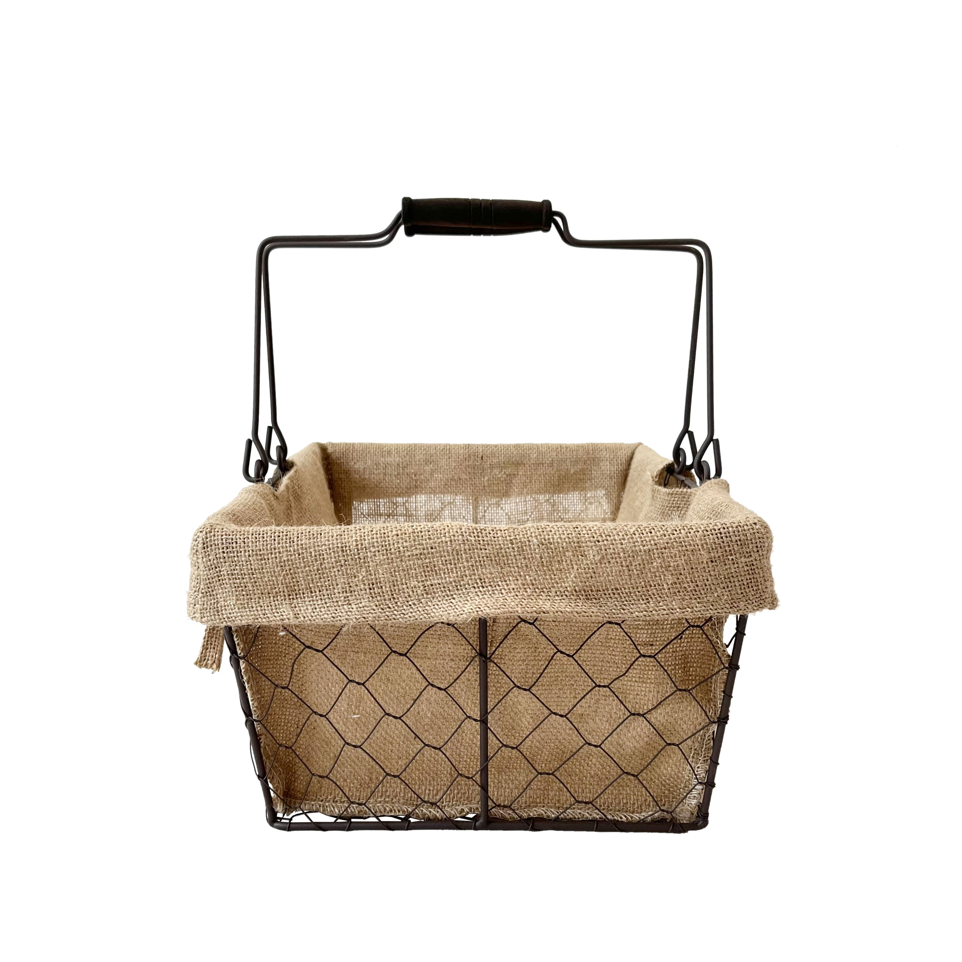 Small Chicken Wire Basket with Linen Liner