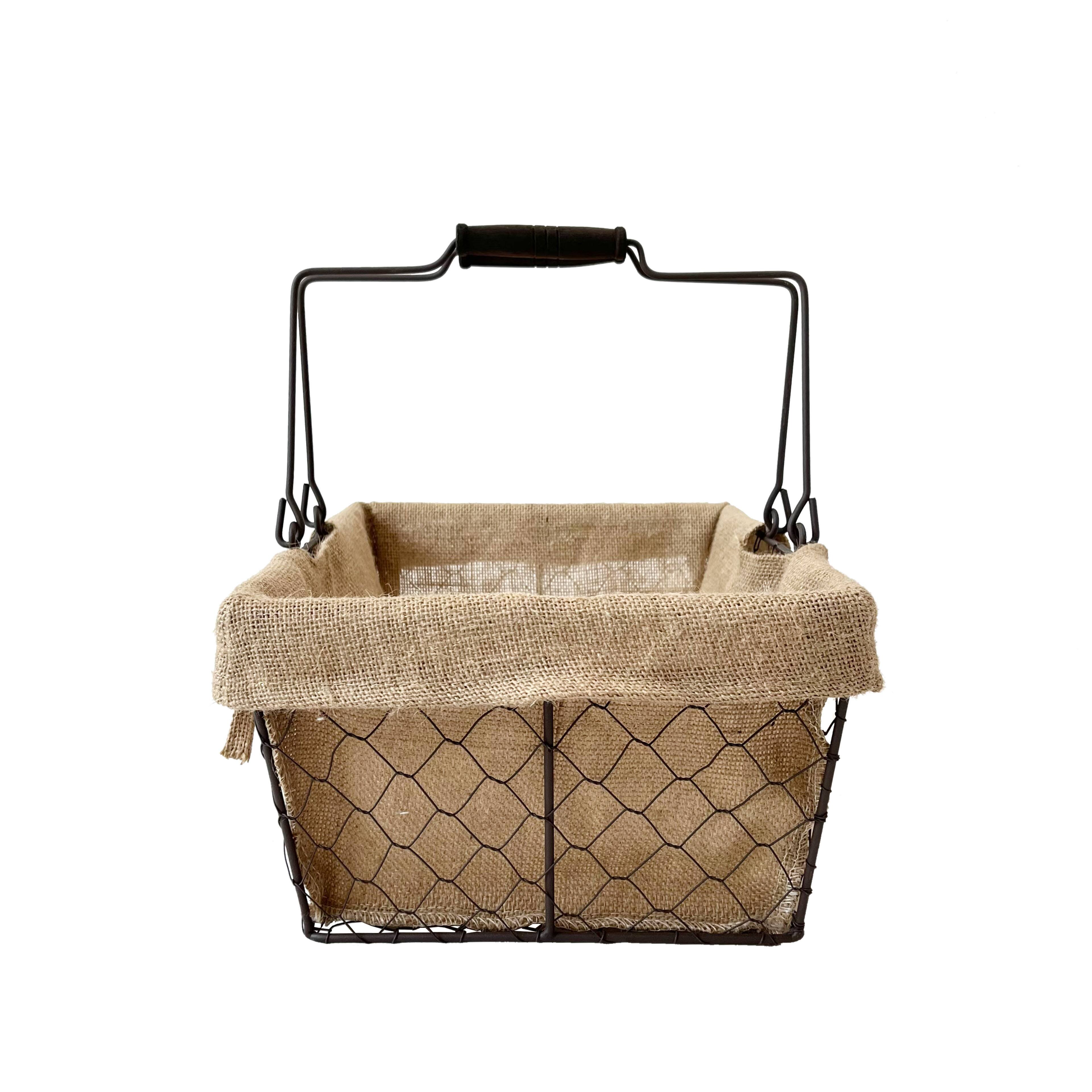 Small Chicken Wire Basket with Linen Liner