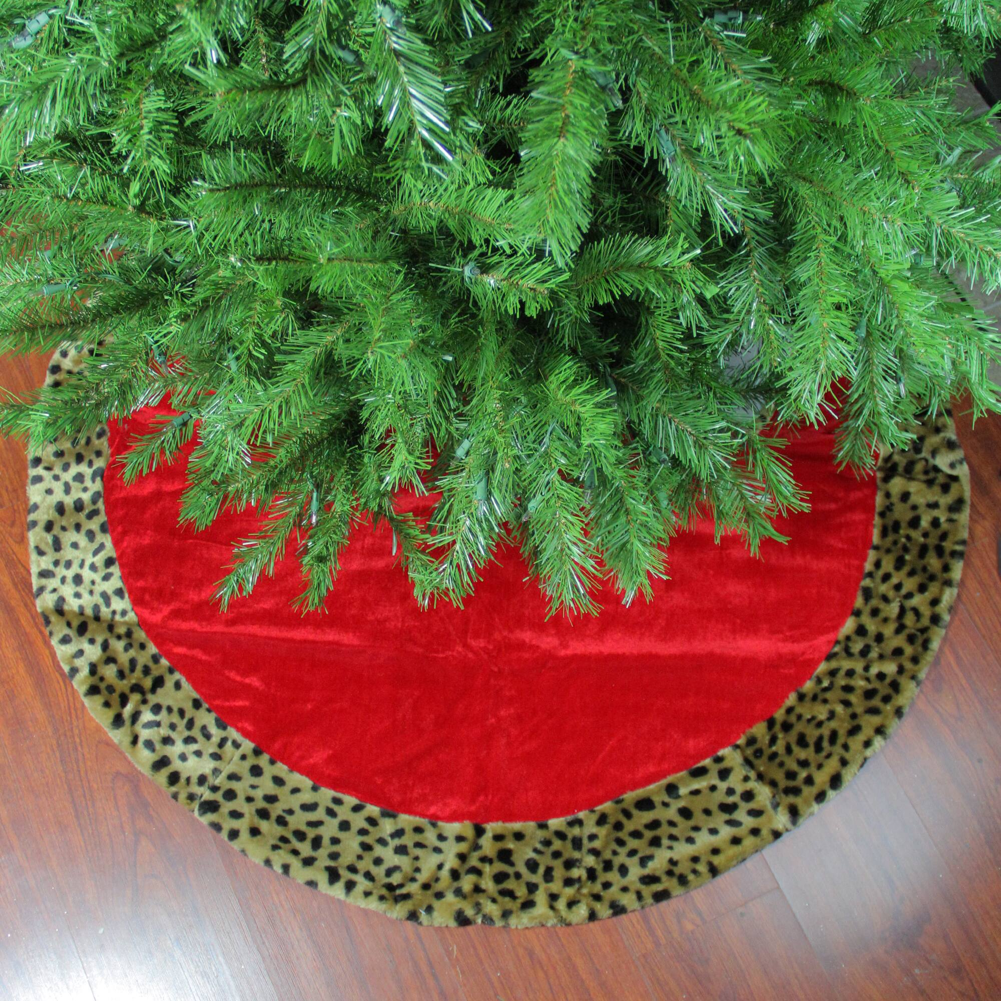 48" Diva Safari Red Velveteen & Cheetah Print Tree Skirt