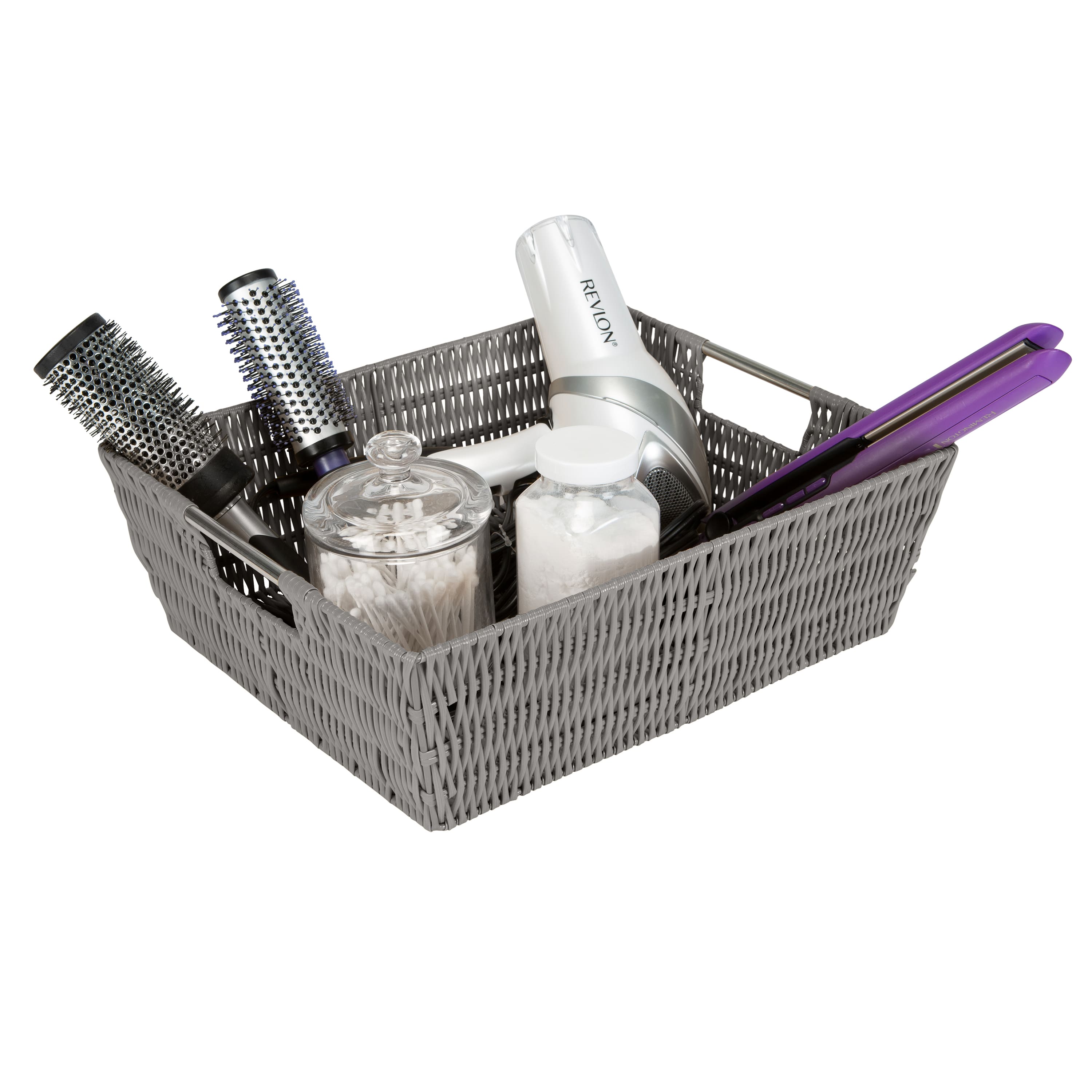 Simplify Gray Shelf Storage Rattan Tote Basket