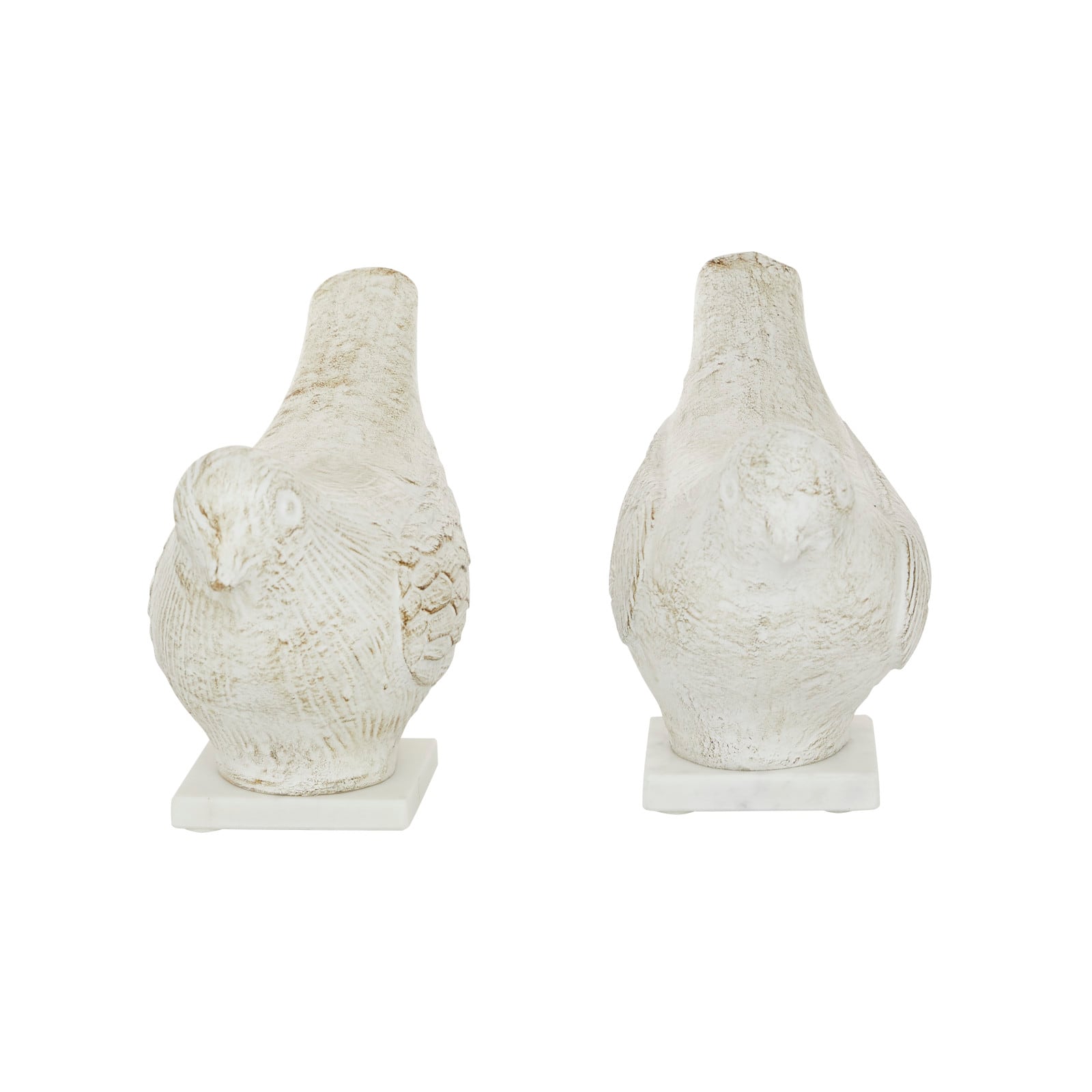 Set of 2 White Ceramic Coastal Bird Sculpture, 16.75", 18.25"