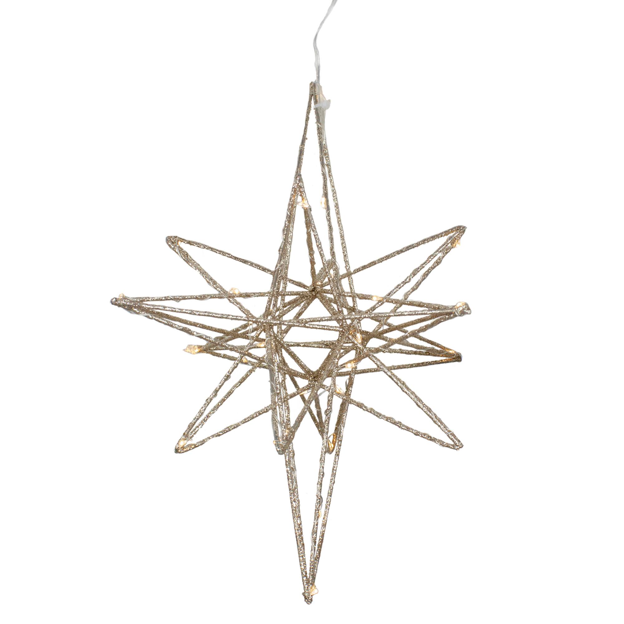 12'' Warm White LED Lighted B/O Gold Glittered Geometric Star Christmas Decoration