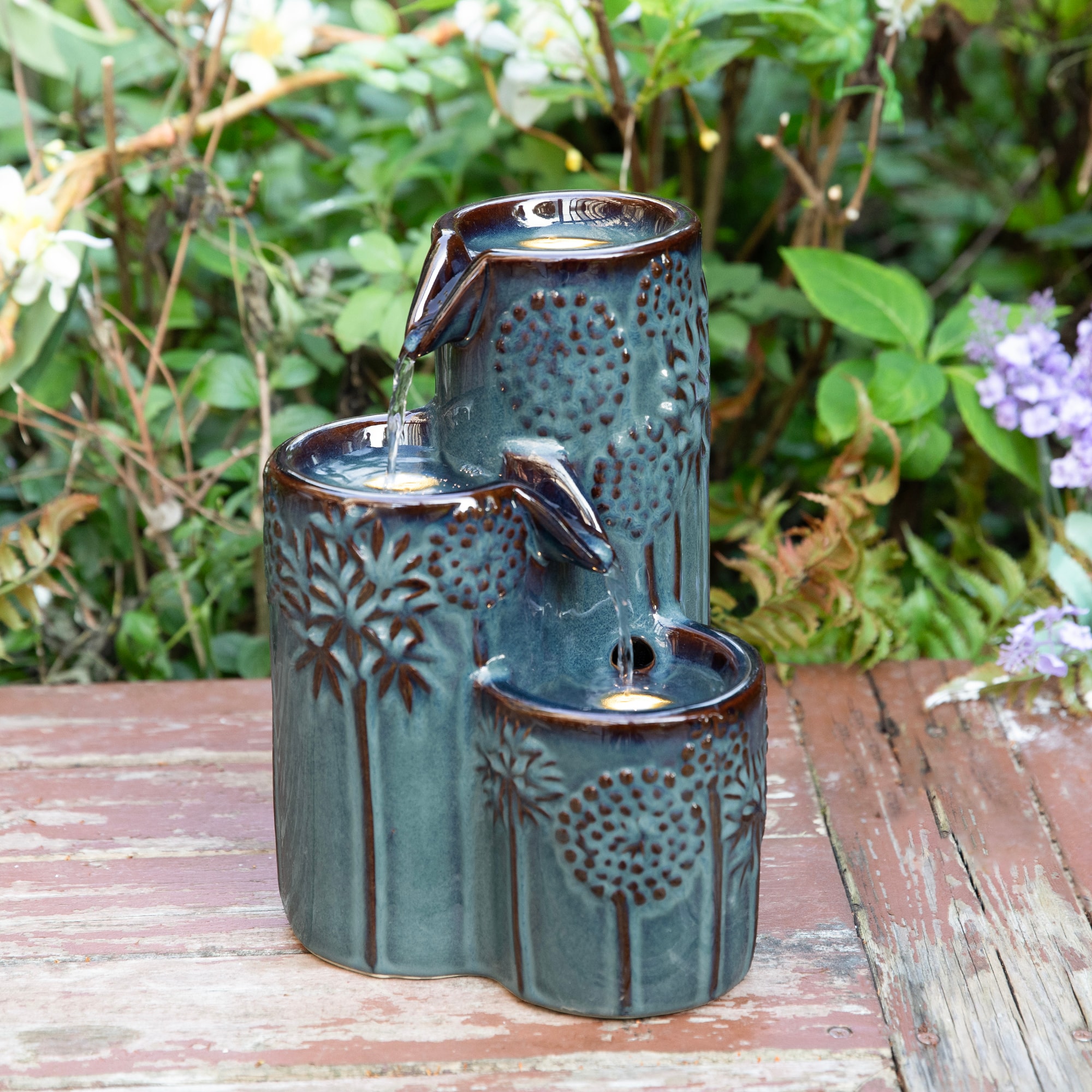 Glitzhome® 10" LED 3-Tier Turquoise Tabletop Fountain with Pump