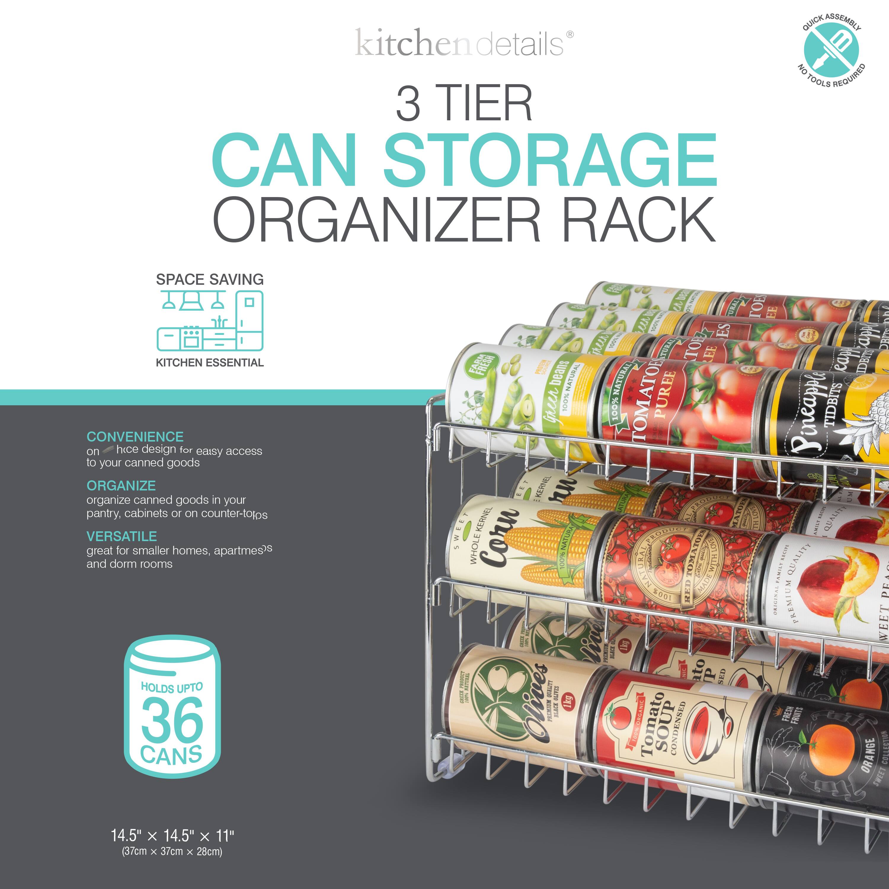 Kitchen Details 3-Tier Chrome Can Storage Organizer Rack